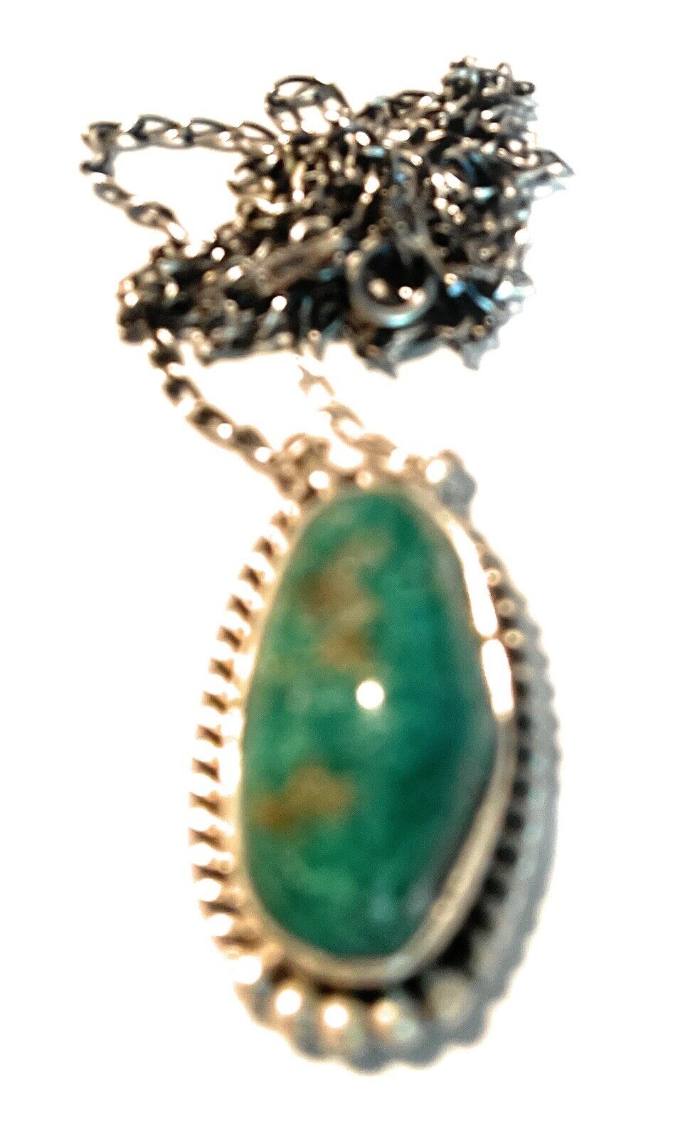 Handcrafted Sterling Silver And Morenci Turquoise Stone Southwest Necklace Signed