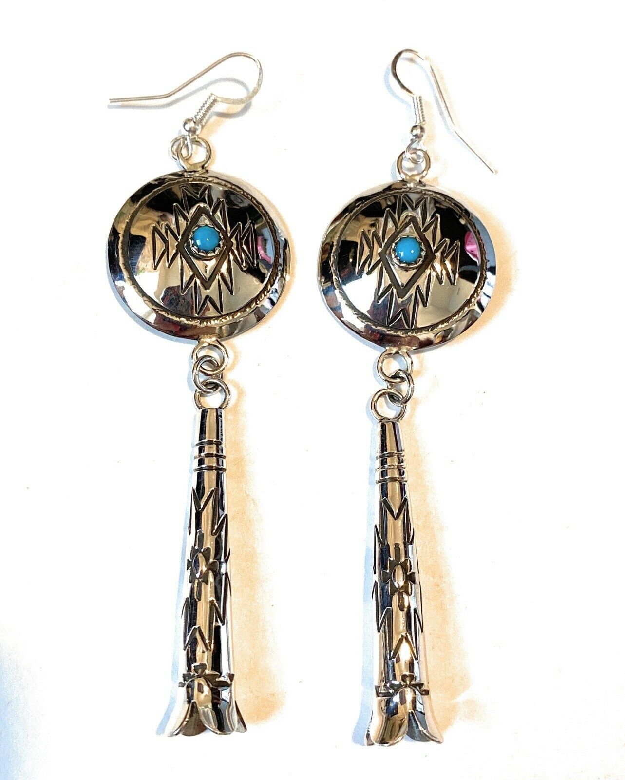 Handcrafted Turquoise & Sterling Silver Concho Dangle Earrings
