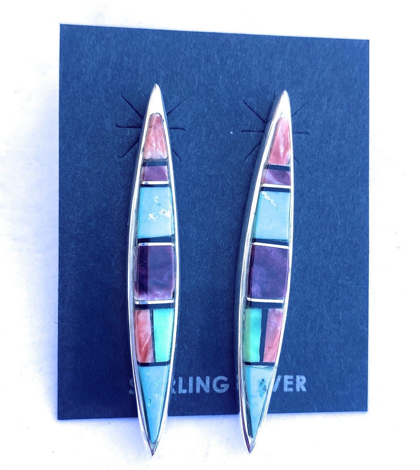 Handcrafted Multi Stone And Sterling Silver Inlay Dangle Earrings