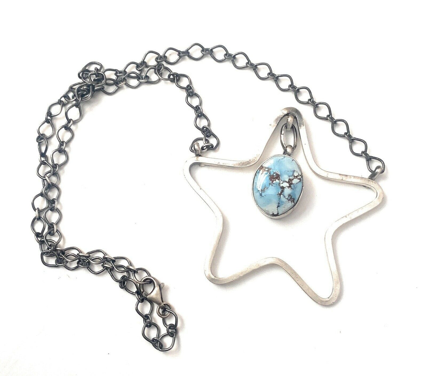 Handcrafted Golden Hills Turquoise & Sterling Silver Star Necklace Signed
