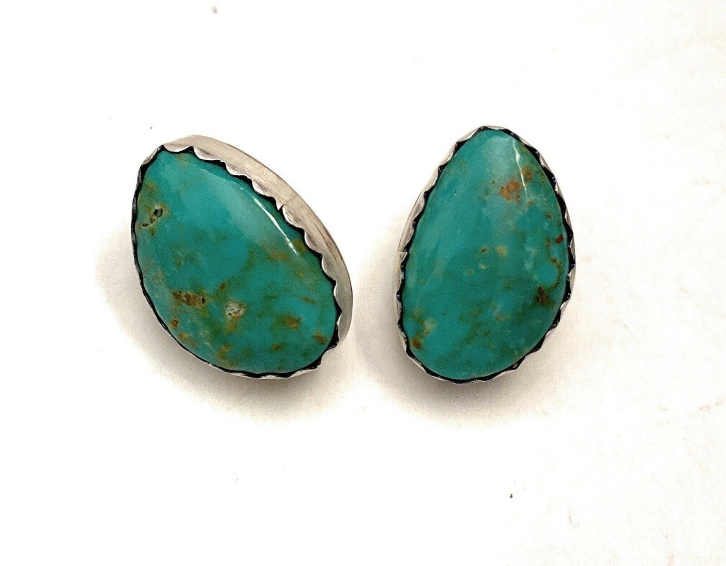 Handcrafted Turquoise & Sterling Silver Post Earrings Signed