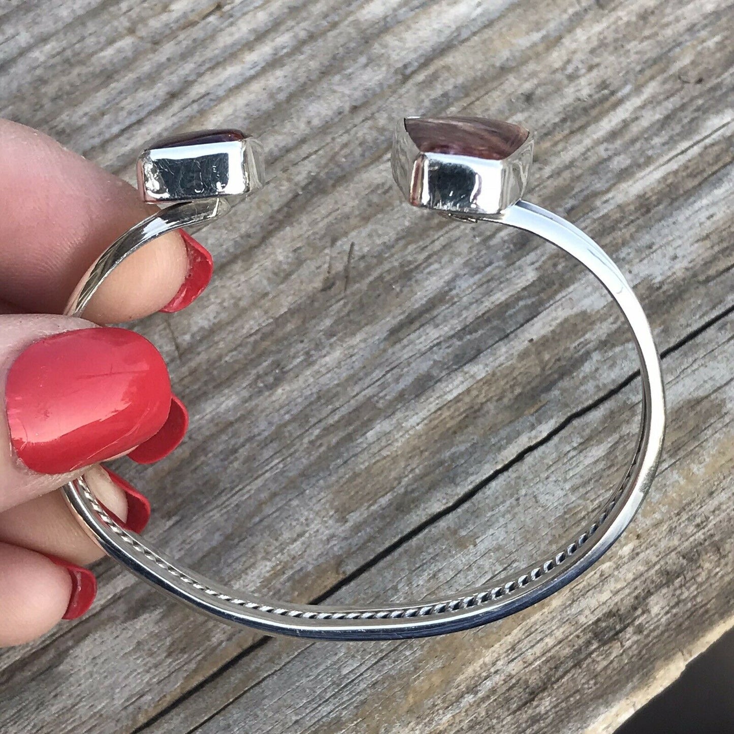 Navajo Floating Spiny Oyster Sterling Silver Cuff Bracelet Stamped