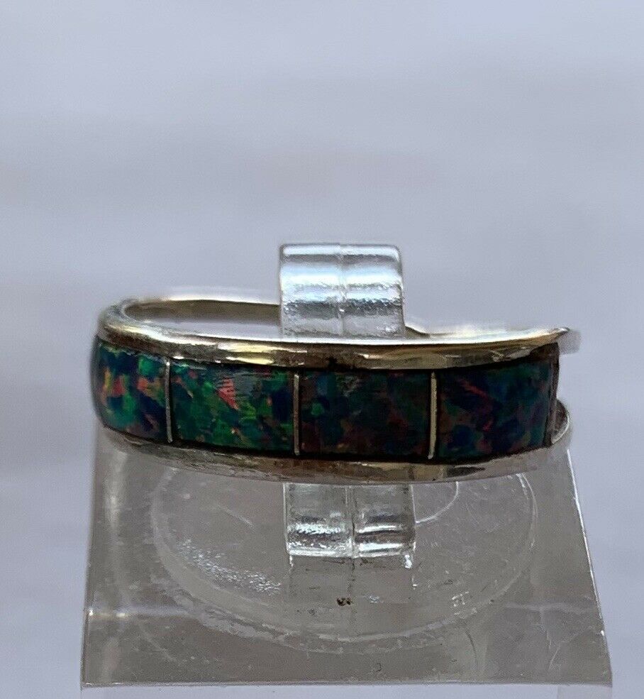 Handcrafted Sterling Silver Blue Opal Stacker Ring