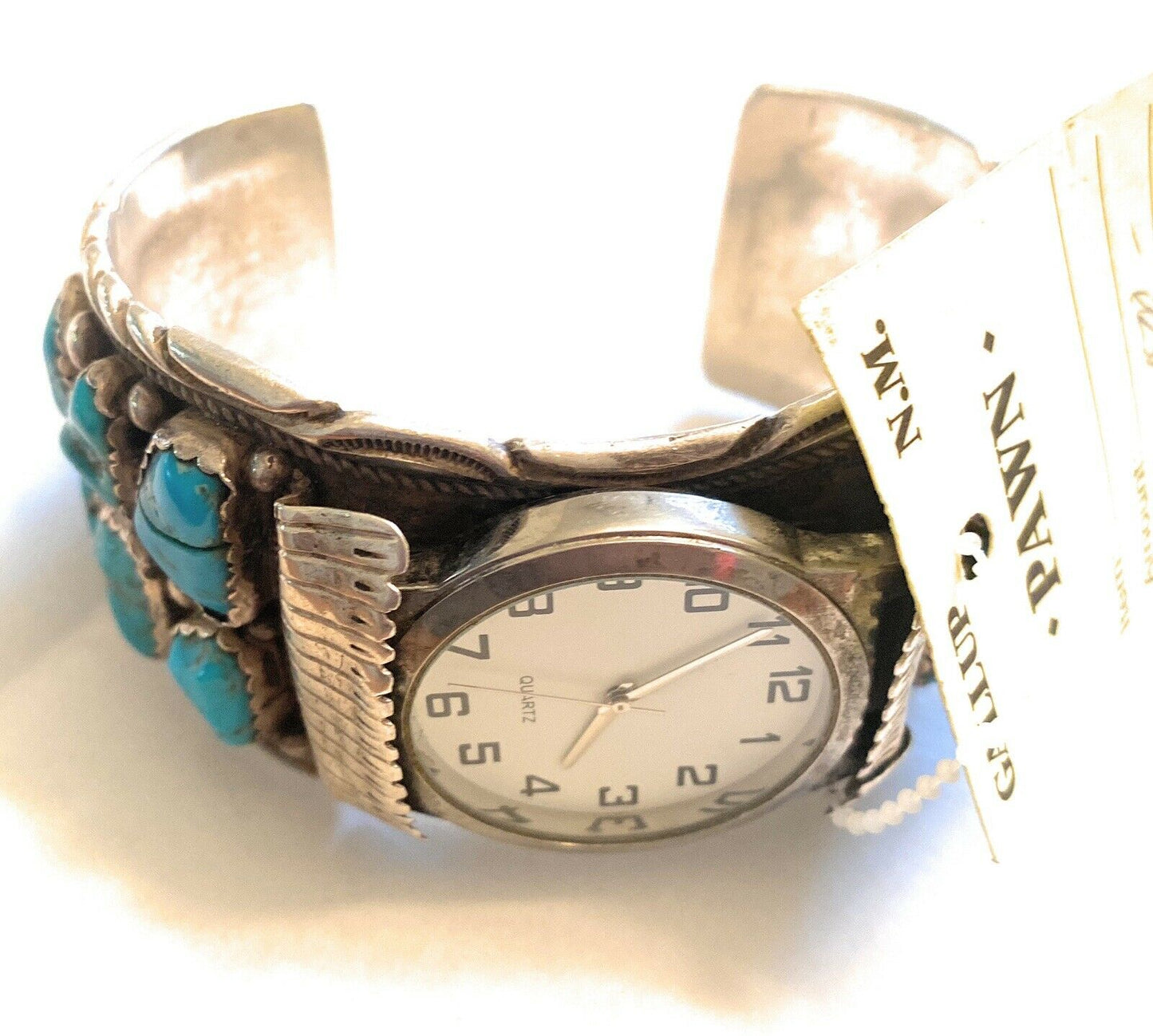 Handcrafted Vintage Turquoise & Sterling Silver Jumbo Watch Cuff Signed