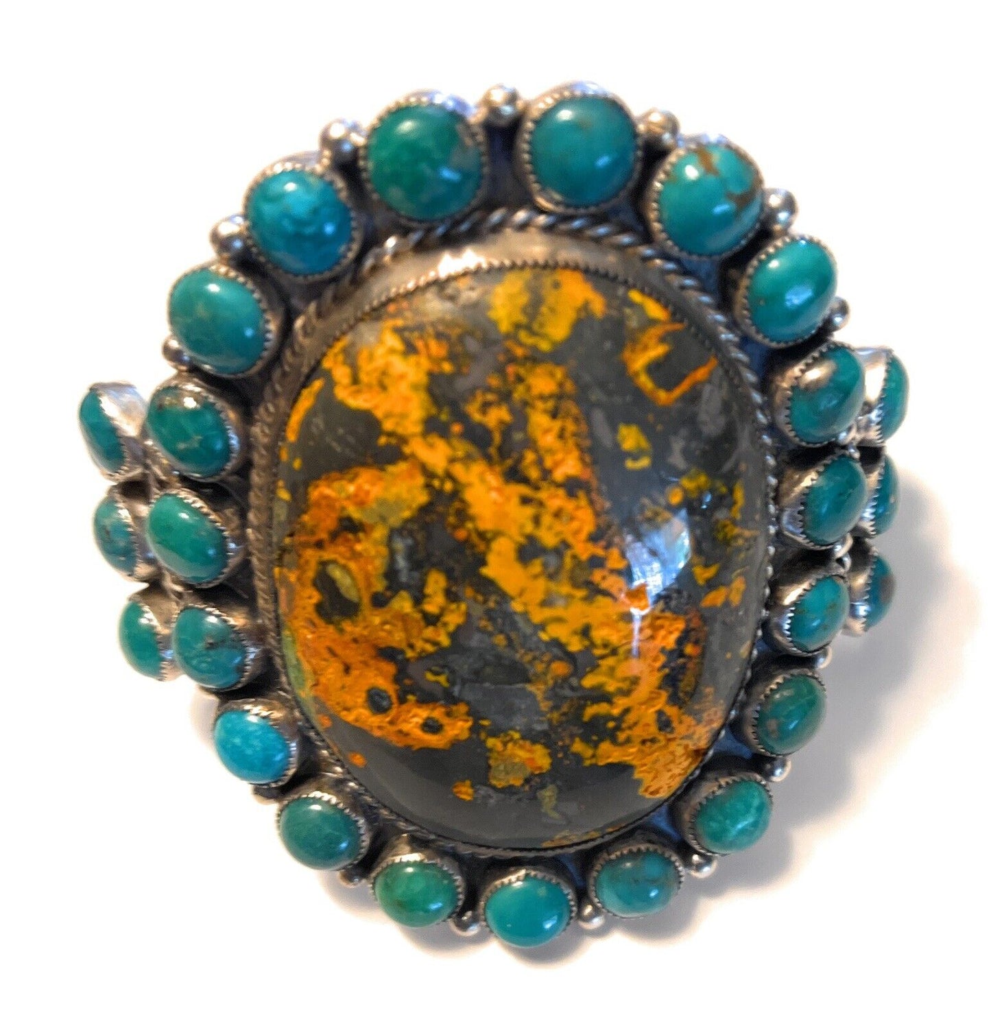 Handcrafted Sterling Silver Bumblebee & Turquoise Cluster Cuff Bracelet /