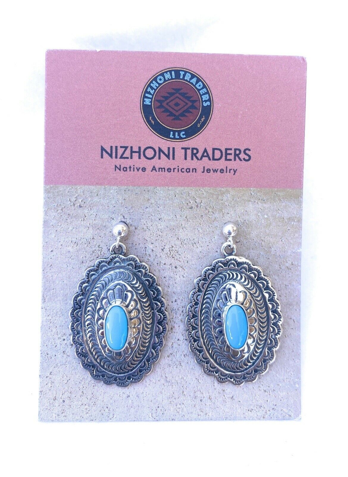 Handcrafted Sterling Silver & Turquoise Hand Stamped Dangle Earrings