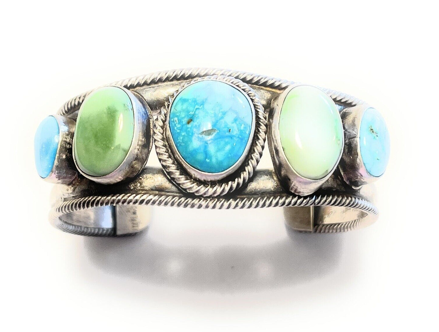 Handcrafted Sterling Sonoran Gold & Golden Hills Turquoise Cuff Bracelet Signed /