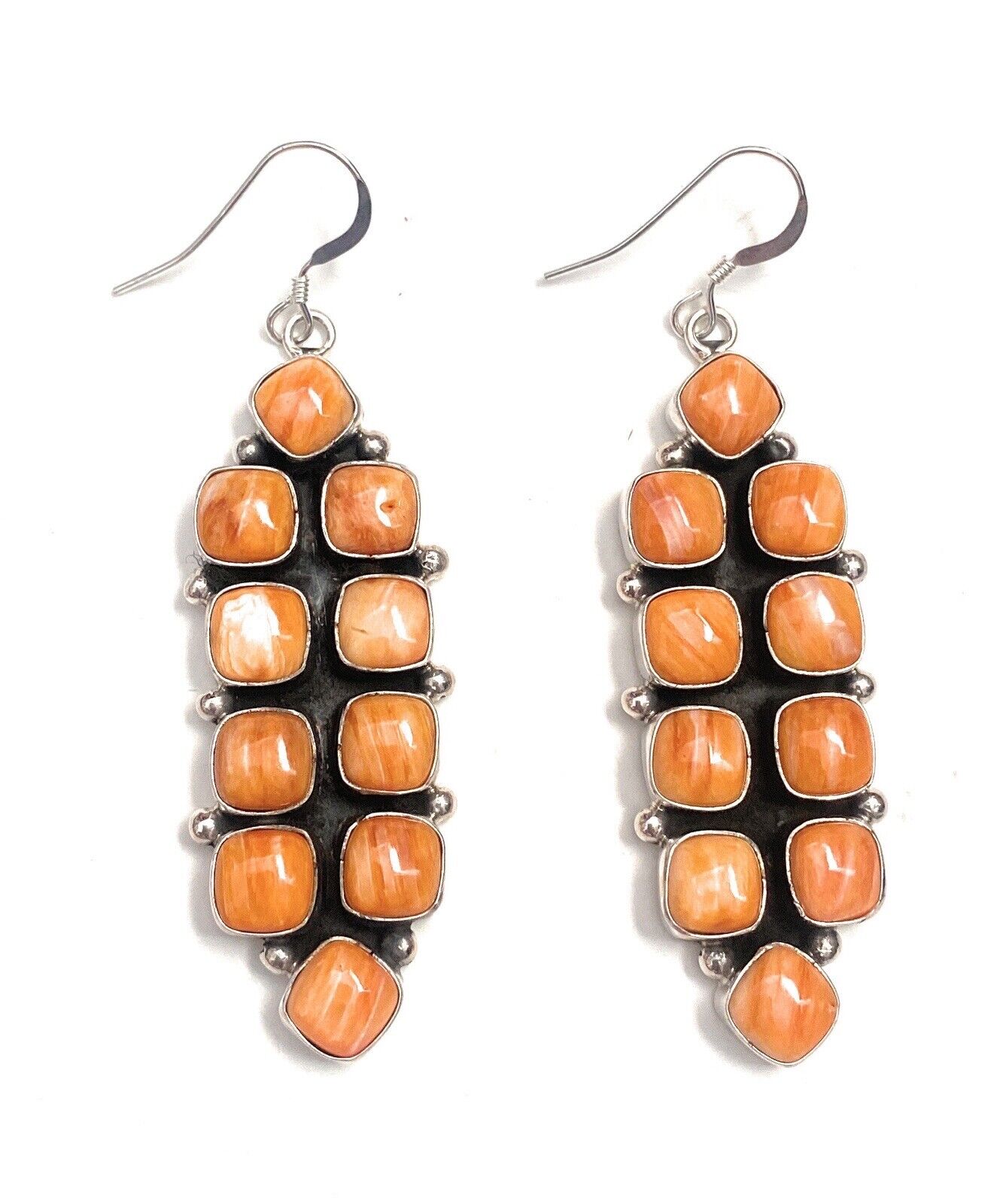 Handcrafted Sterling Silver & Orange Spiny Oyster Dangle Earrings