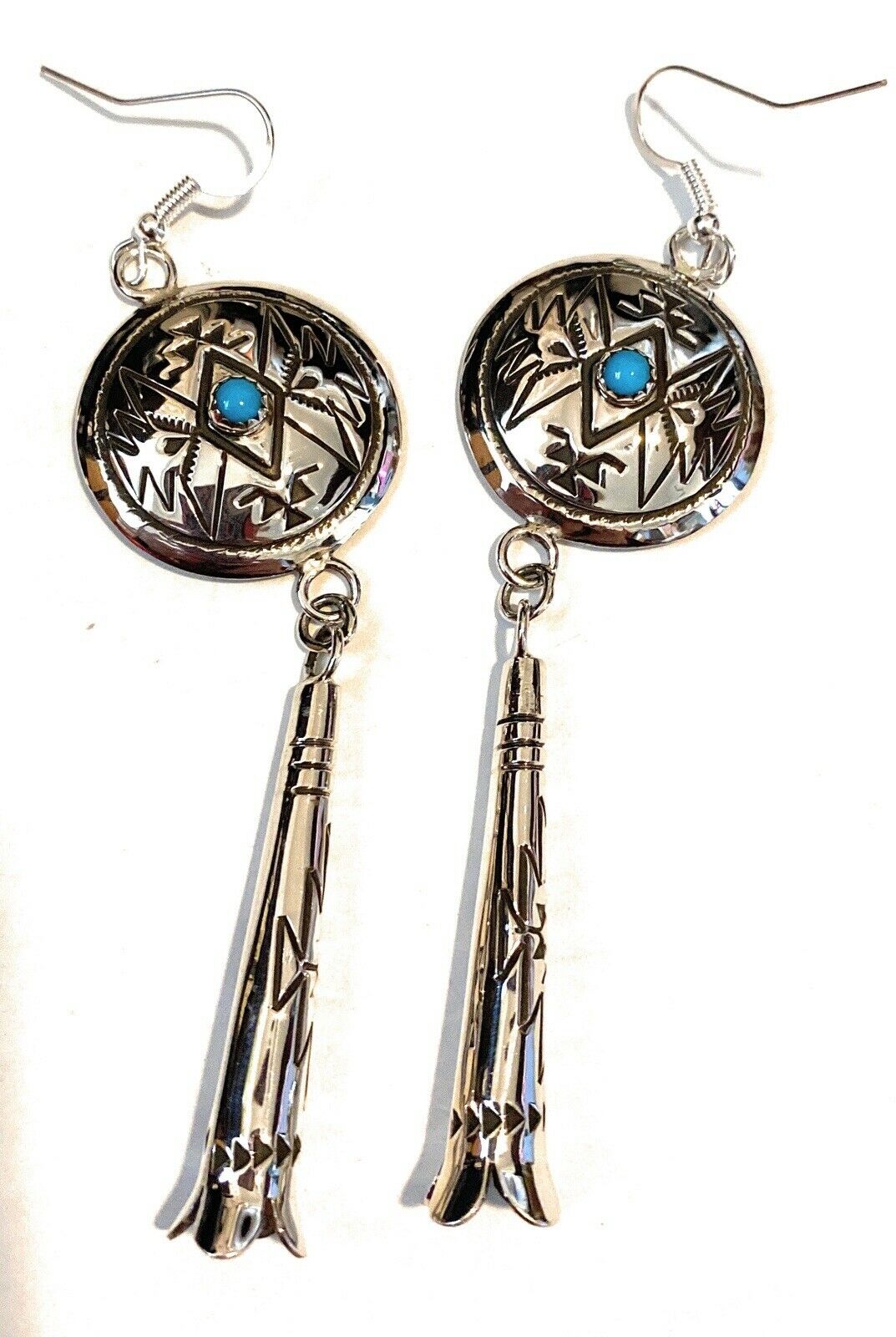 Handcrafted Turquoise & Sterling Silver Concho Dangle Earrings