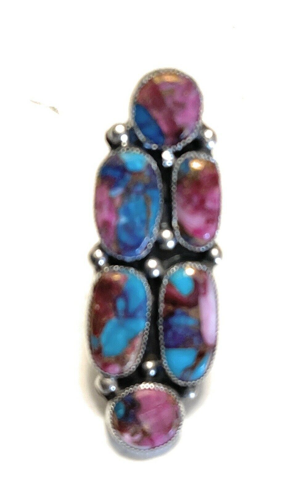 Handcrafted 6 stone Pink Dream Mojave & Sterling Silver Ring Size 8