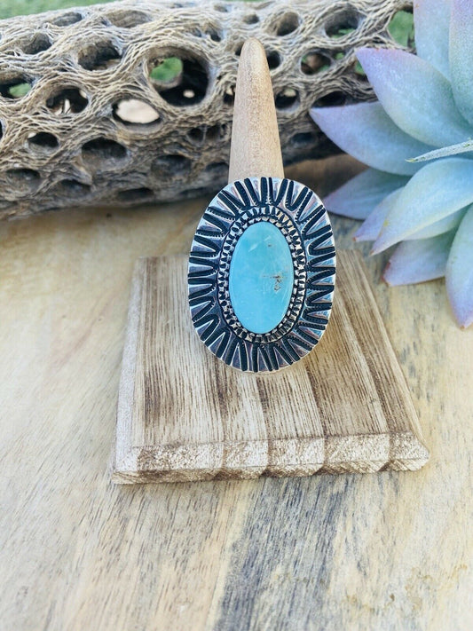 Handcrafted Royston Turquoise & Sterling Silver Ring Size 10