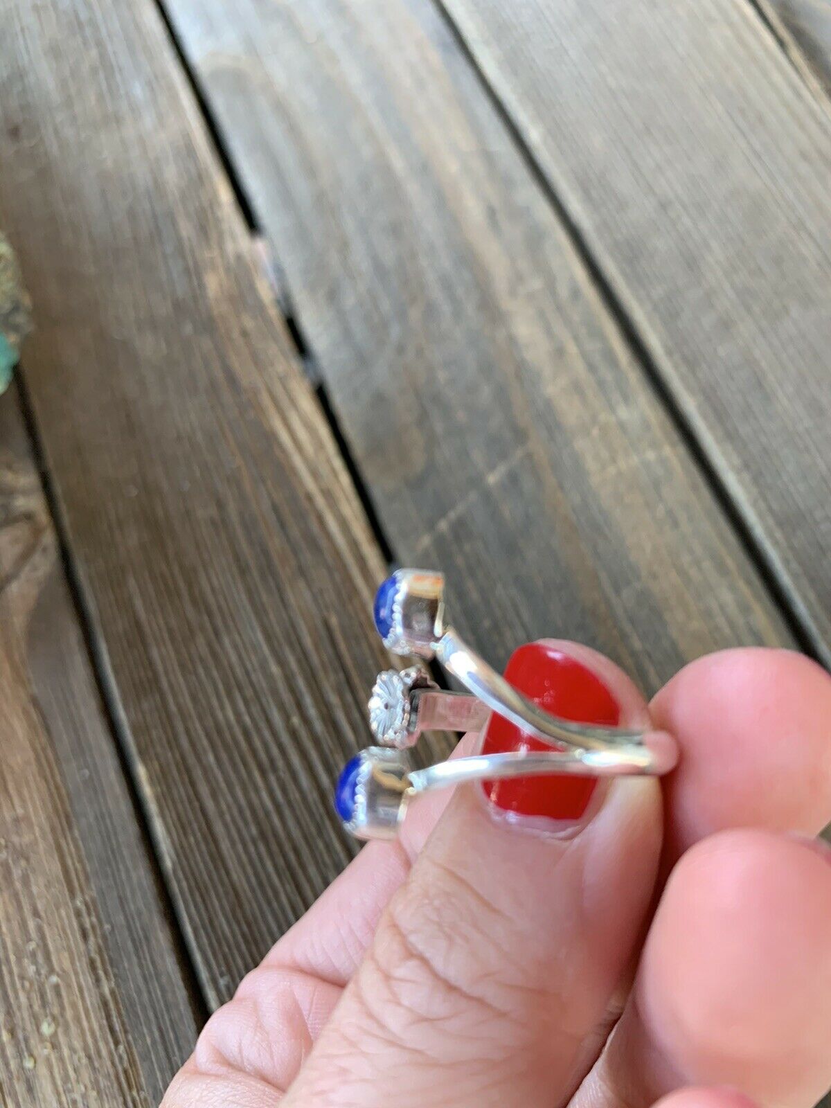 Handcrafted Lapis Sterling Silver Adjustable Flower Ring