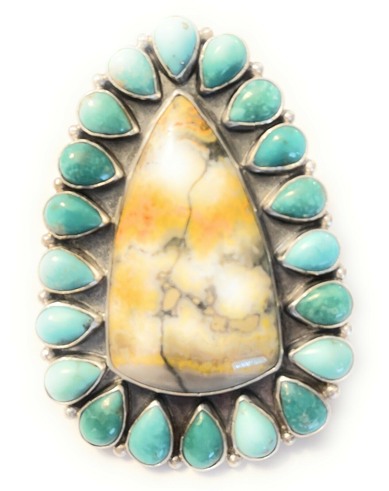Handcrafted Sterling Bumblebee and Turquoise Stone Ring Sz 9.5