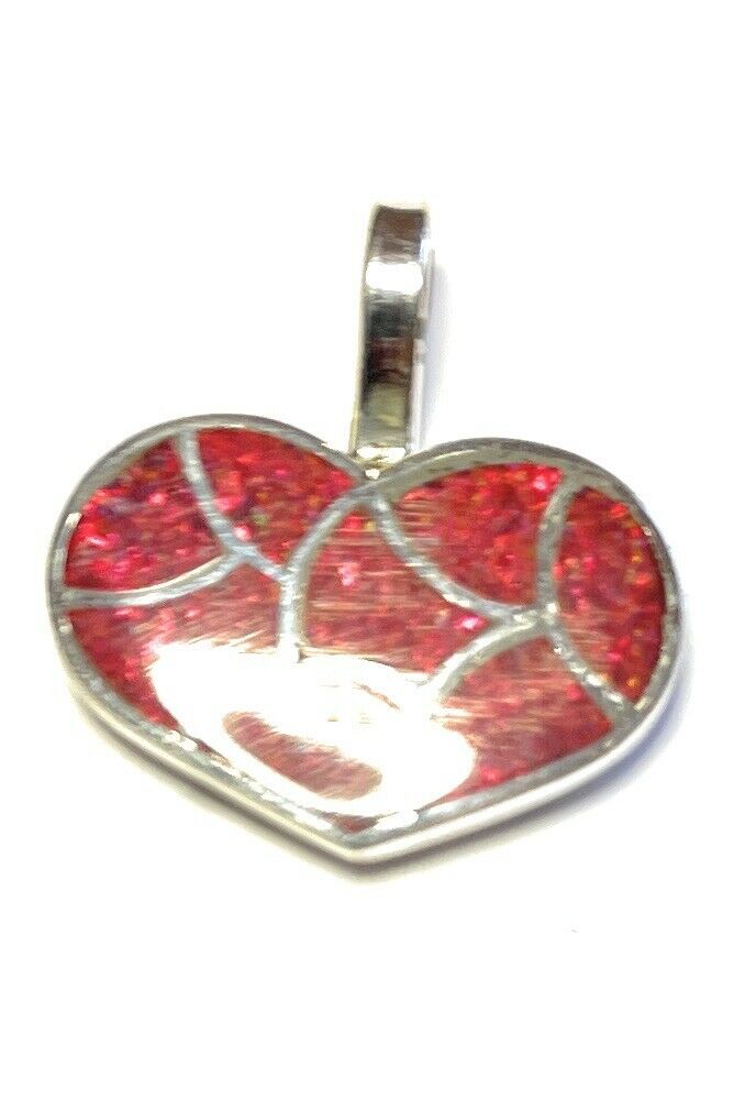 Handcrafted Iridescent Red Opal & Sterling Silver Heart Pendant