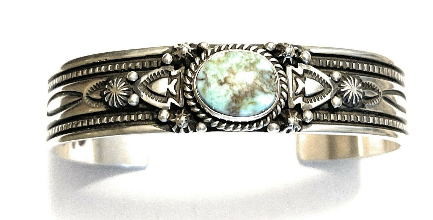 Handcrafted Golden Hills Turquoise Sterling Silver Bracelet Cuff By Artist Piasso