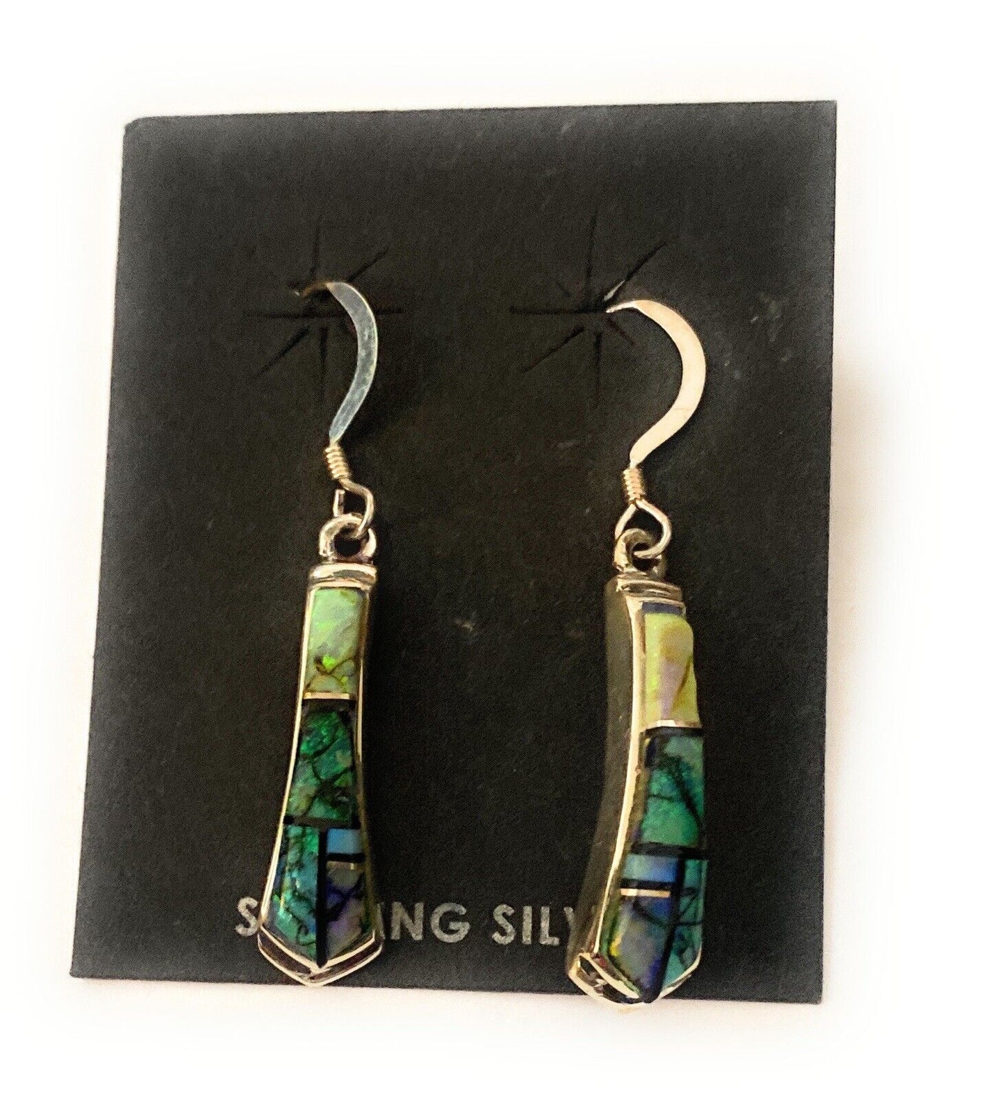 Handcrafted Natural Opal And Sterling Silver Inlay Dangle Earrings