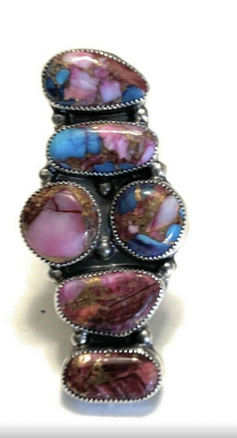 Handcrafted Pink Dream Mohave & Sterling Silver 6 Stone Ring