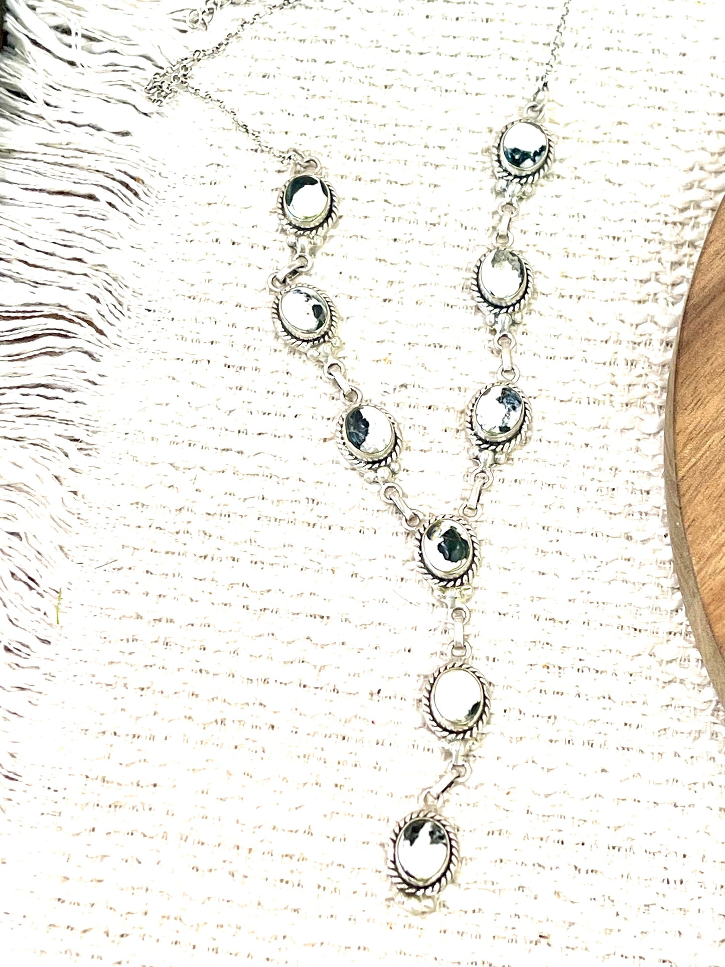 Gorgeous Handmade Sterling Silver & White Buffalo Lariat Necklace