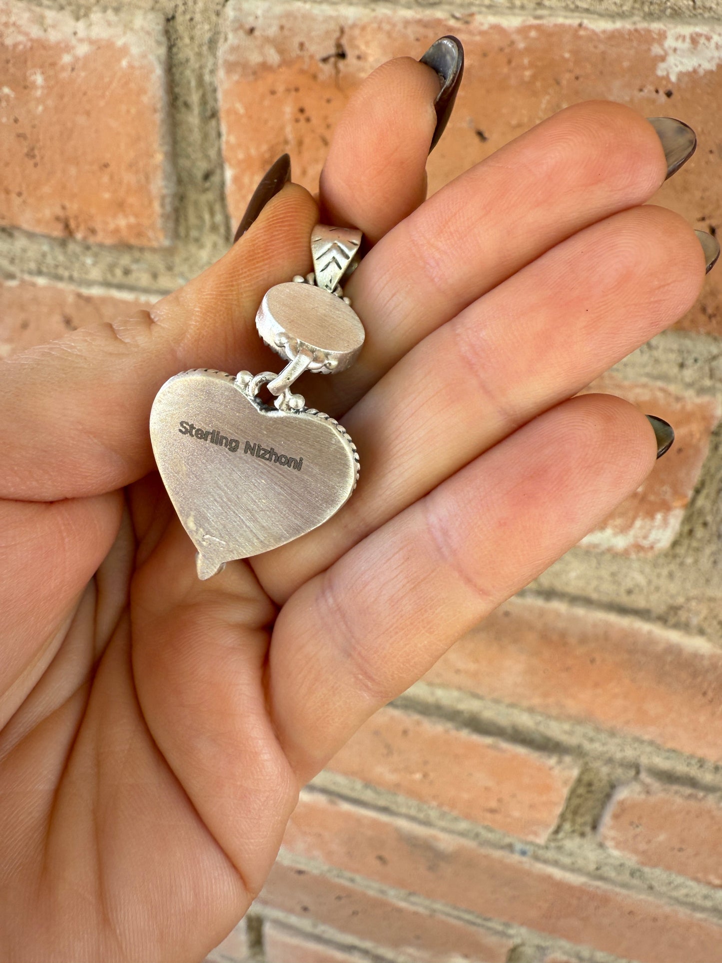 Handmade Sterling Silver Number 8 Turquoise Heart Pendant with Signed Nizhoni