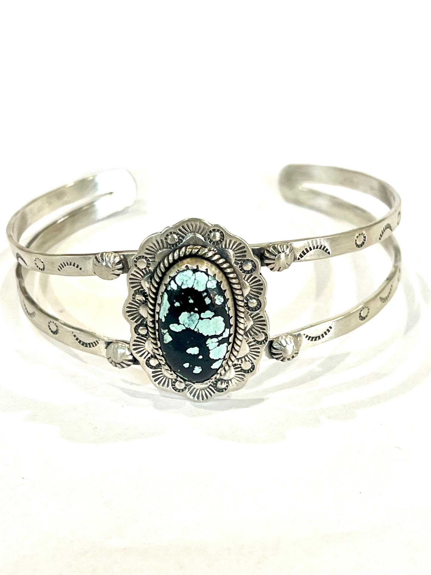 Nizhoni Handmade Sterling Silver & Number 8 Turquoise Adjustable Cuff Bracelet