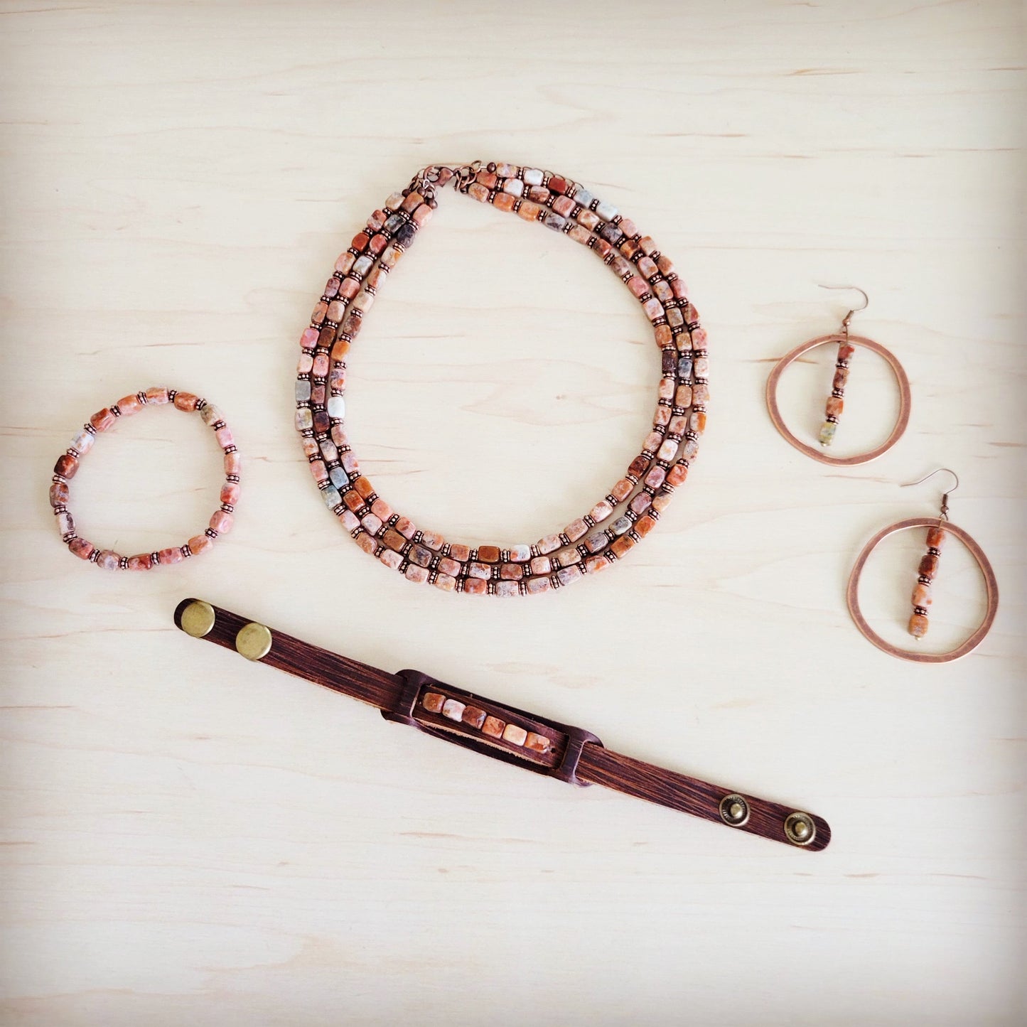 Genuine Regalite and Copper Stretch Beaded Bracelet Earth 812e