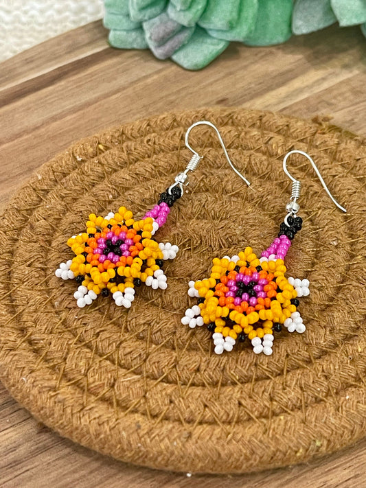Handmade In Mexico Sterling Silver , Multi Color Dangle Beaded Earrings