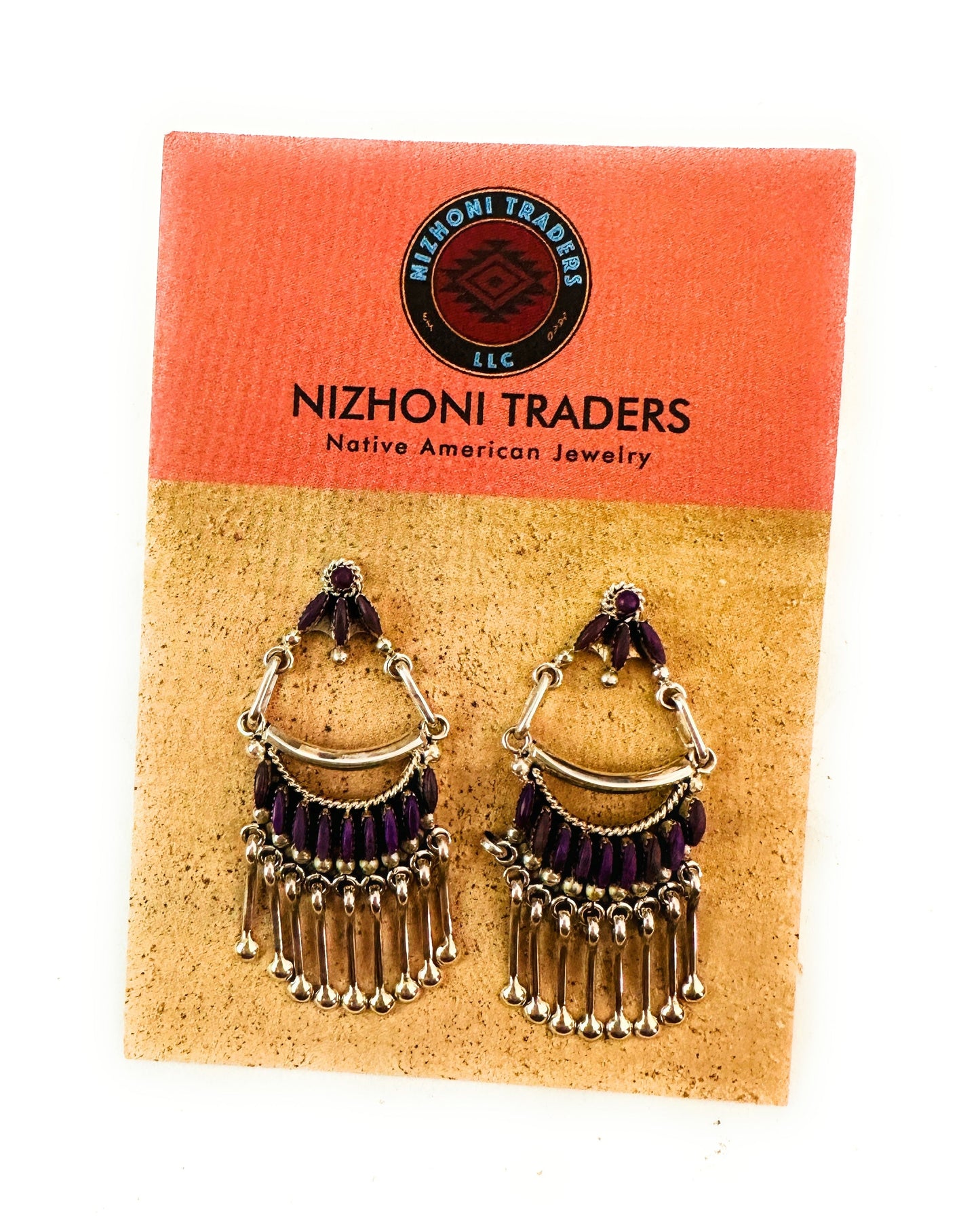 Handcrafted Sterling Silver And Charoite Needlepoint Earrings