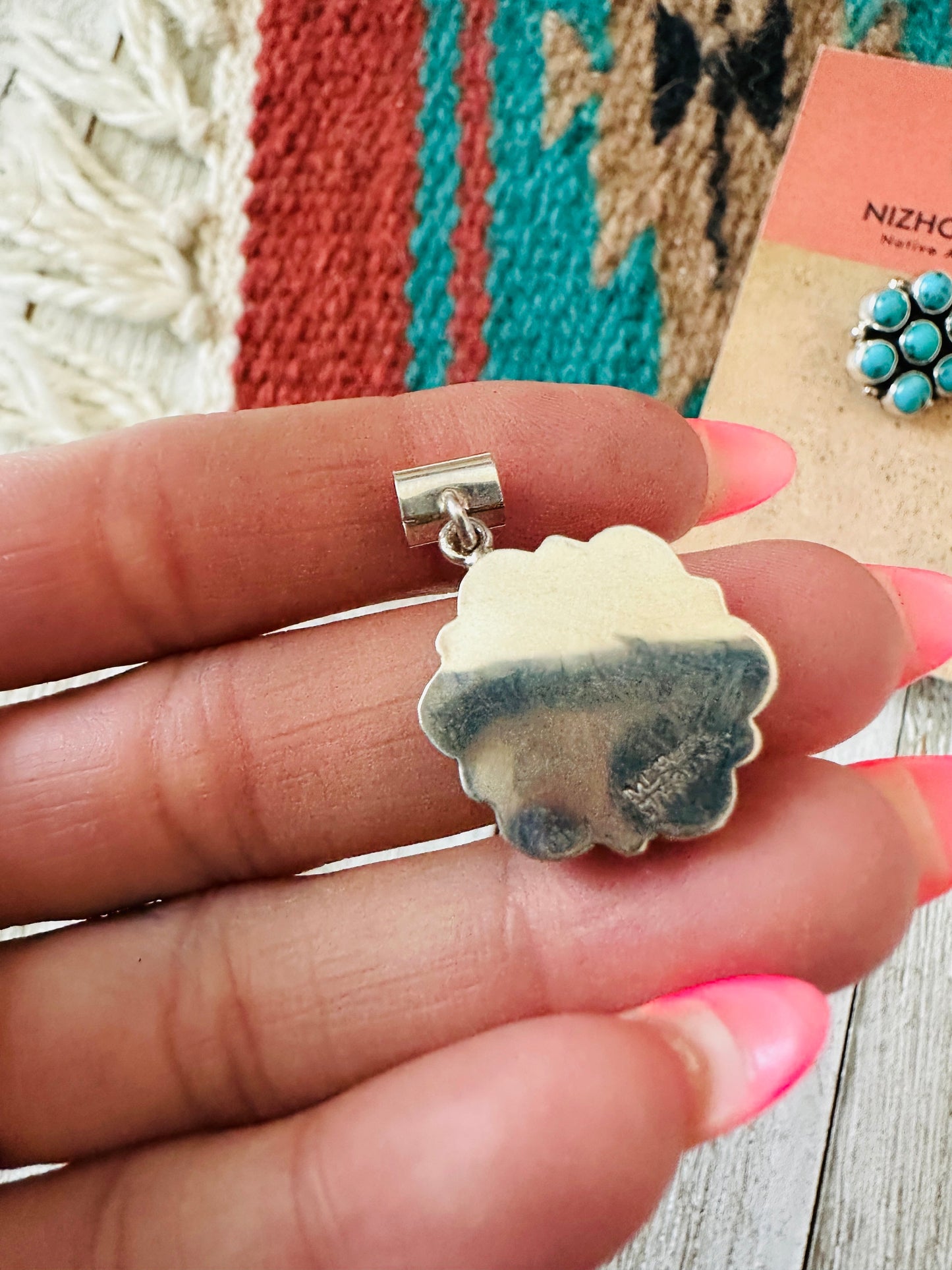 Handcrafted Sterling Silver & Turquoise Cluster Pendant and Earring Set