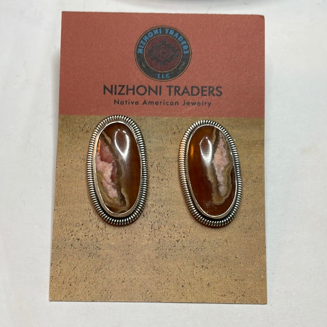 Handcrafted Sterling Silver & Rhodochrosite Stone Post Earrings