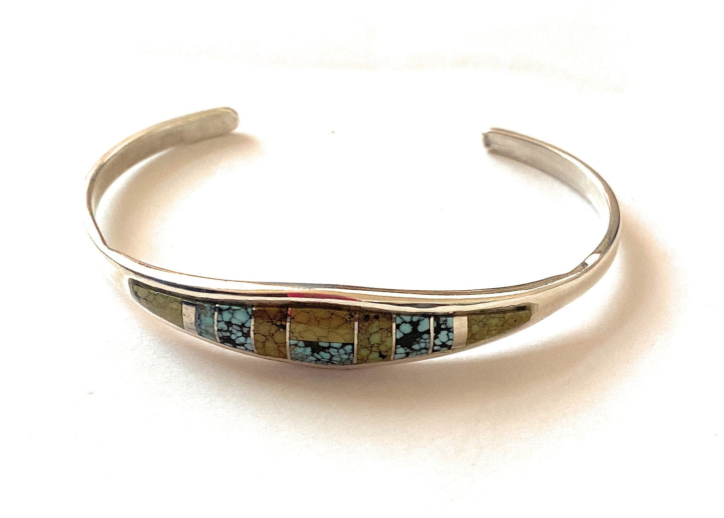 Handcrafted Sterling Silver & Natural Blue Moon Turquoise Inlay Cuff Bracelet