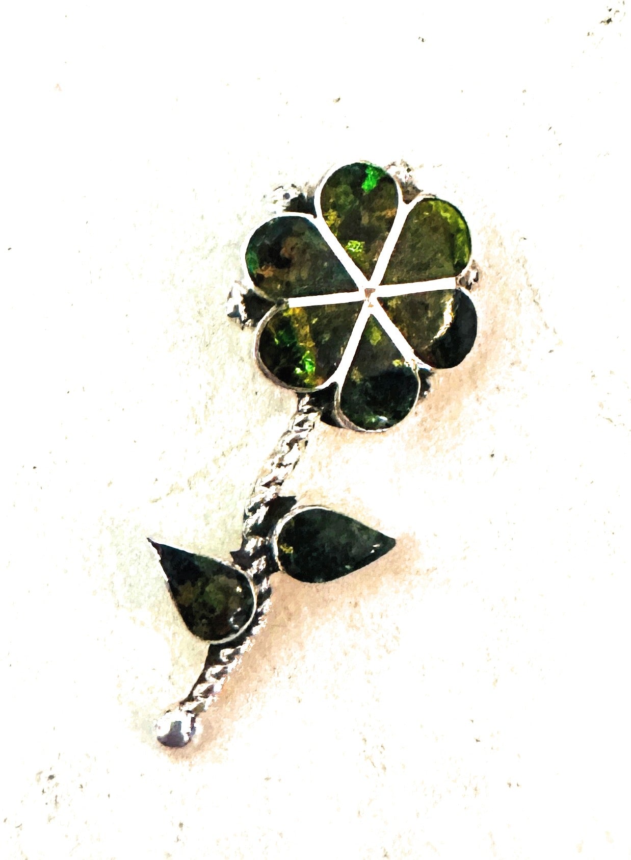 Handcrafted Opal & Sterling Silver Inlay Flower Pendant