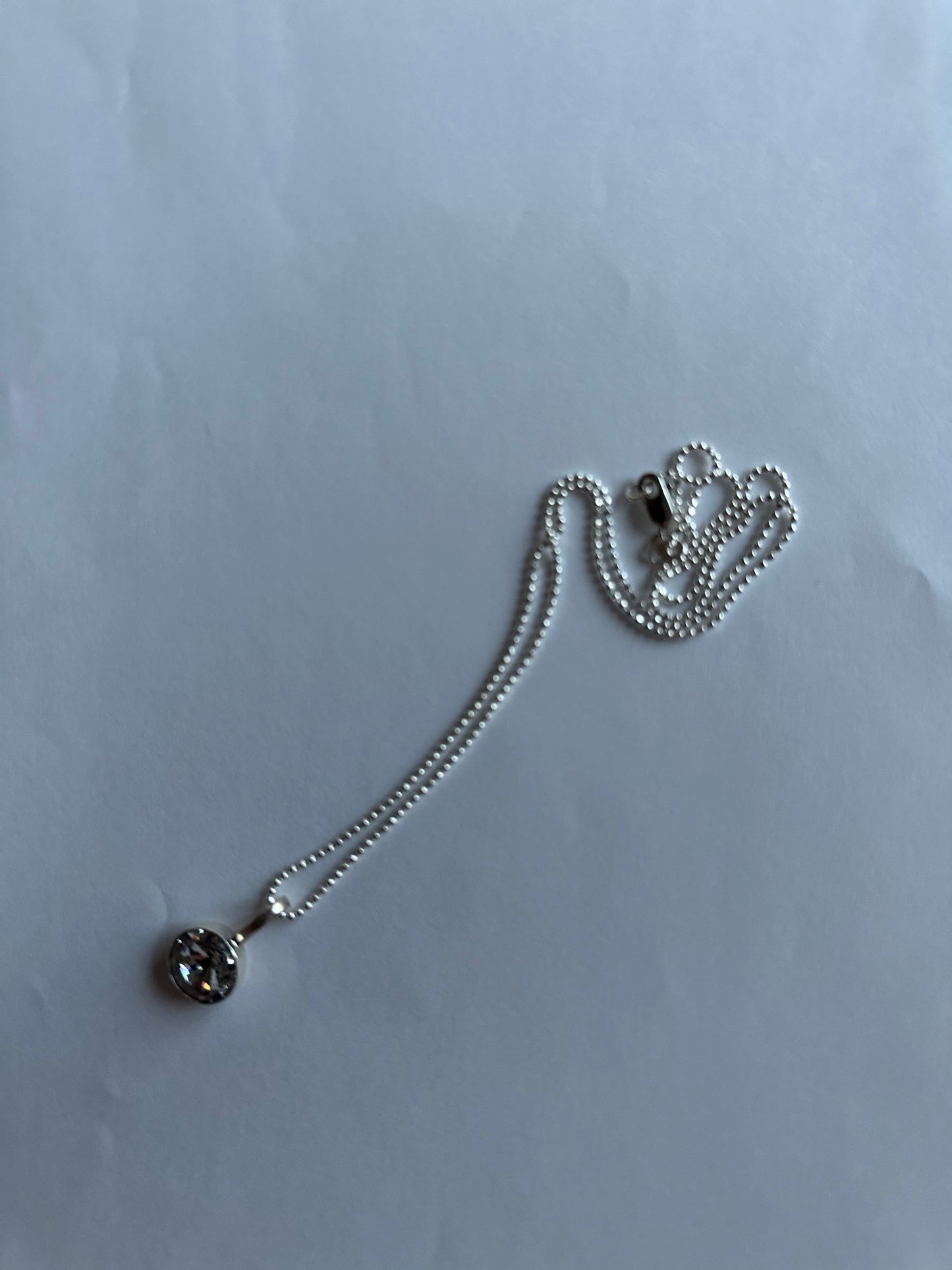 Clear Round Crystal Pendant Sterling Silver Necklace