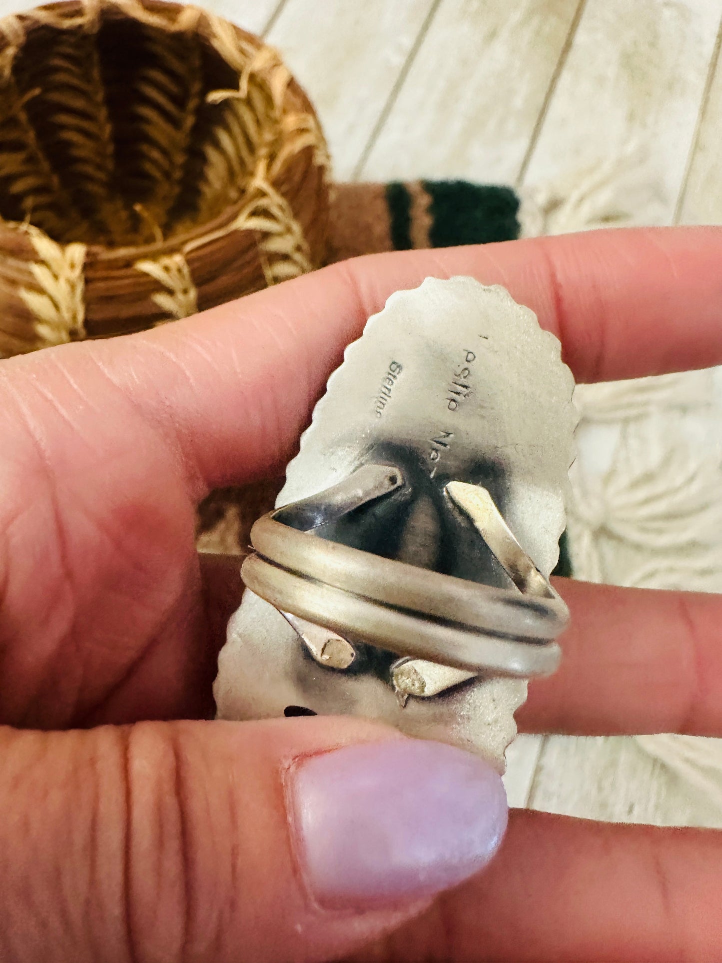 Hand Crafted Turquoise & Sterling Silver Ring Size 10 by Leslie Nez