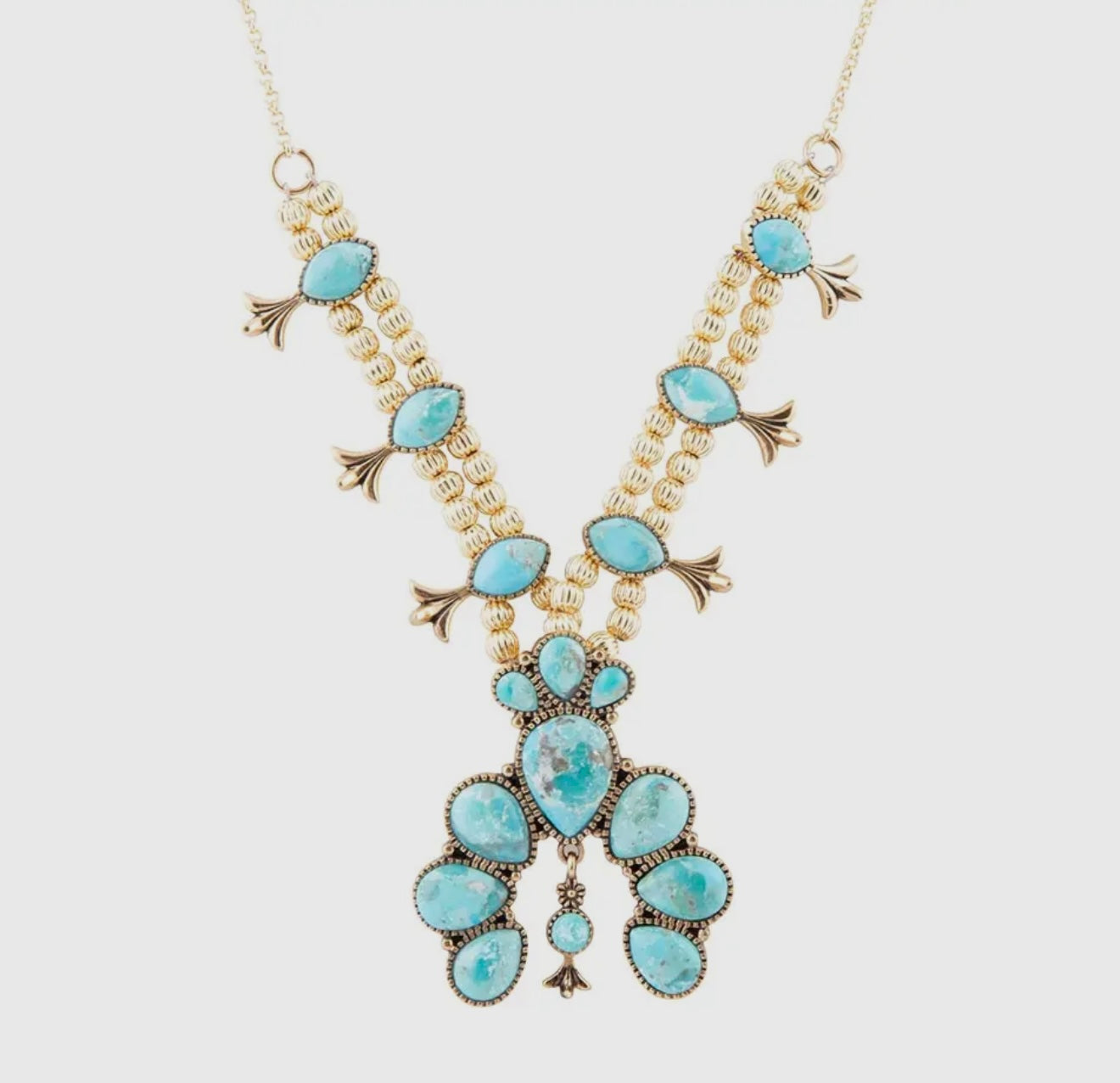 “The Golden Collection” SQUASH BLOSSOM Handmade Turquoise Gold Plated Necklace