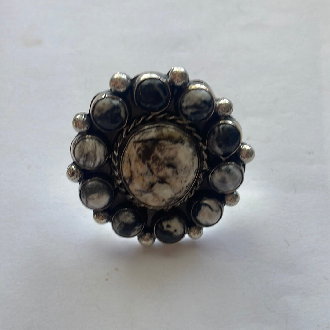 Handcrafted Sterling Silver & White Buffalo Adjustable Ring Signed