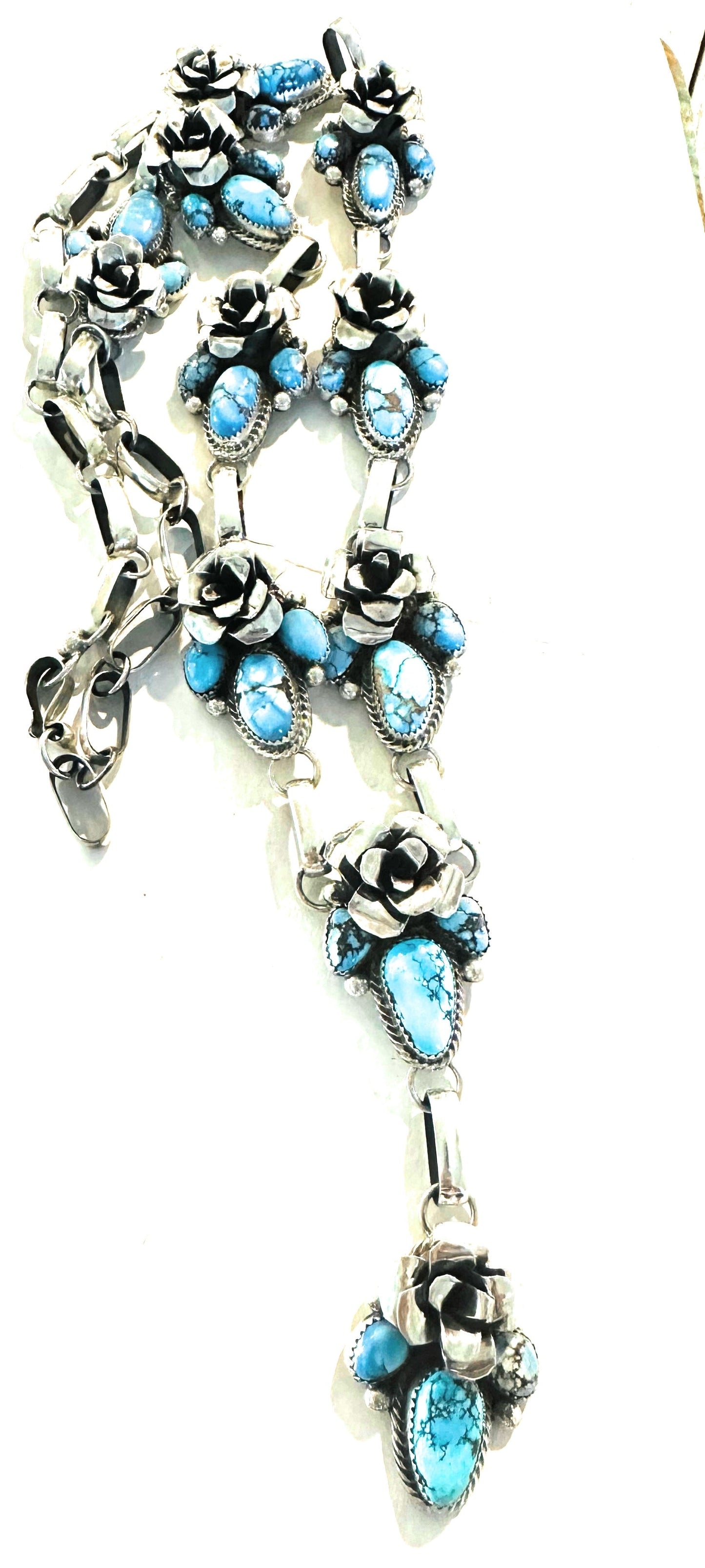 Handcrafted Sterling Silver & Golden Hills Turquoise Flower Necklace