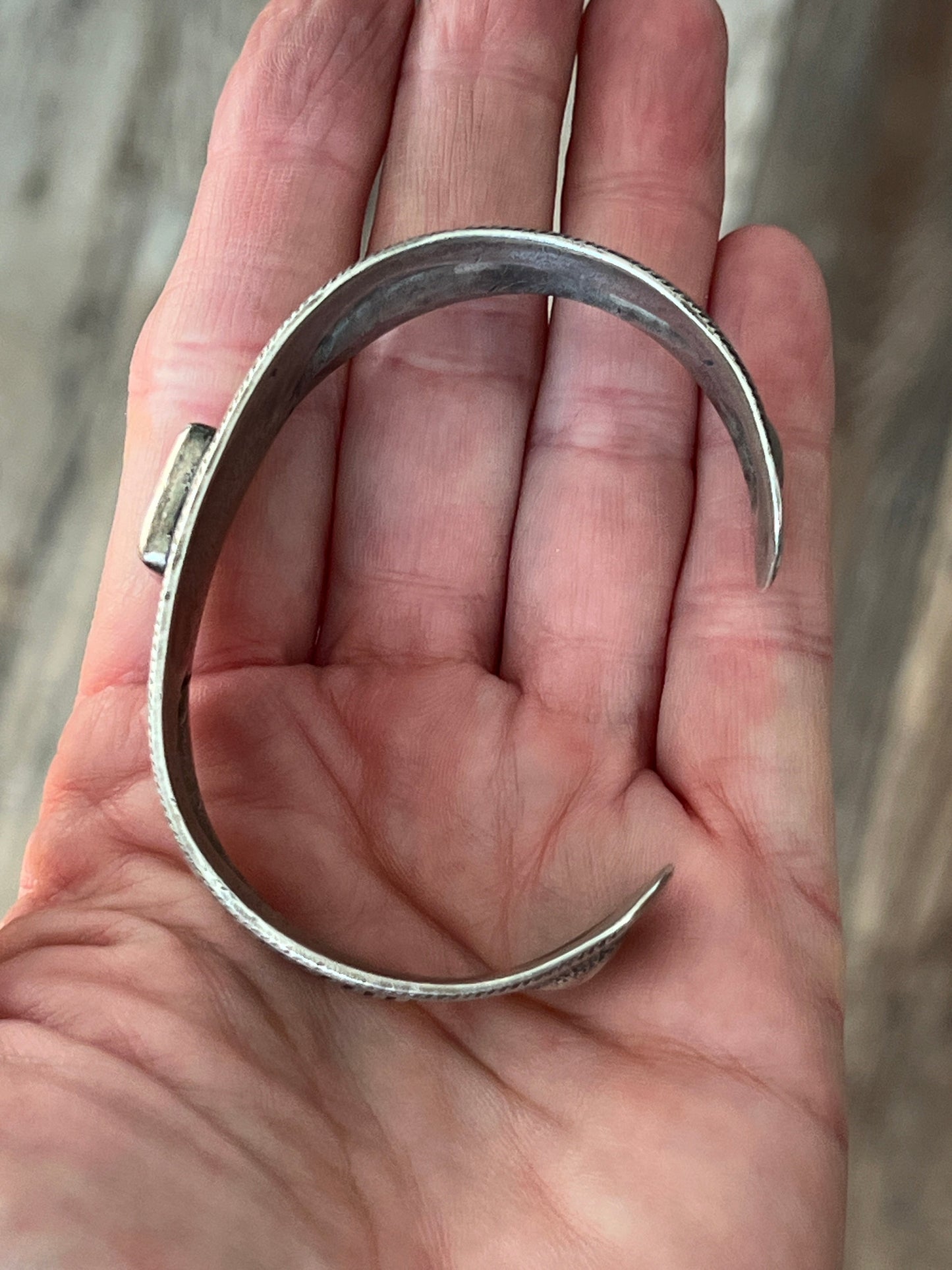 Hand Forged Old Pawn Sterling Silver & Turquoise Ingot Cuff Bracelet by Santa Fe Artist, Buffalo, The Zephyr