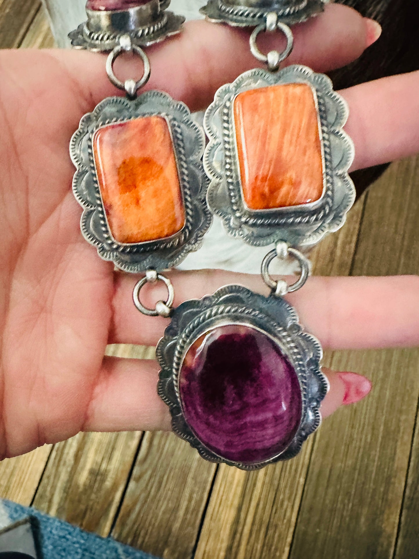 Handcrafted Orange Spiny Oyster & Sterling Silver Necklace and Earring Set