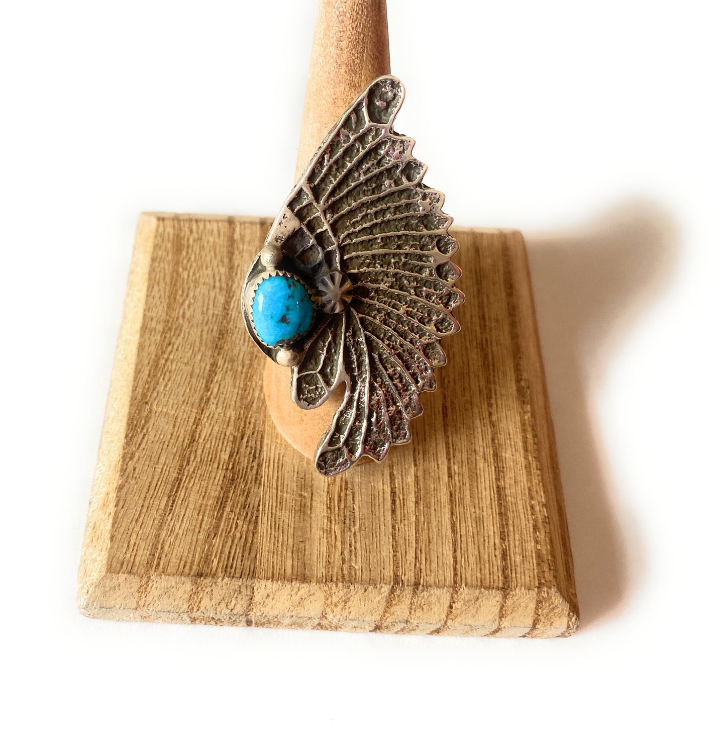 Handcrafted Kingman Turquoise & Sterling Silver Indian Chief Ring Size 9