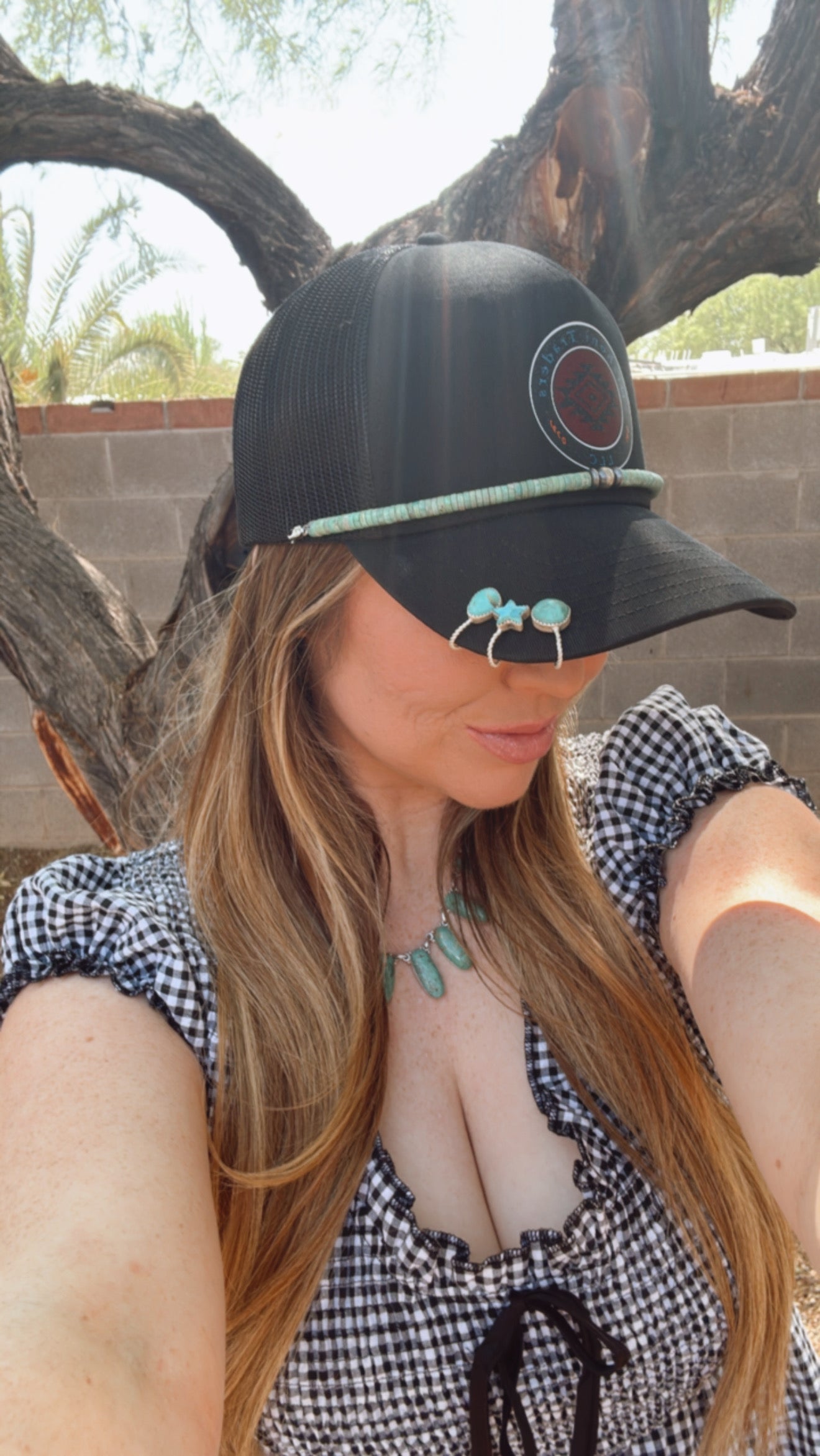 Handmade Sterling Silver Kingman Turquoise Trucker Hat Charms with Signed Nizhoni