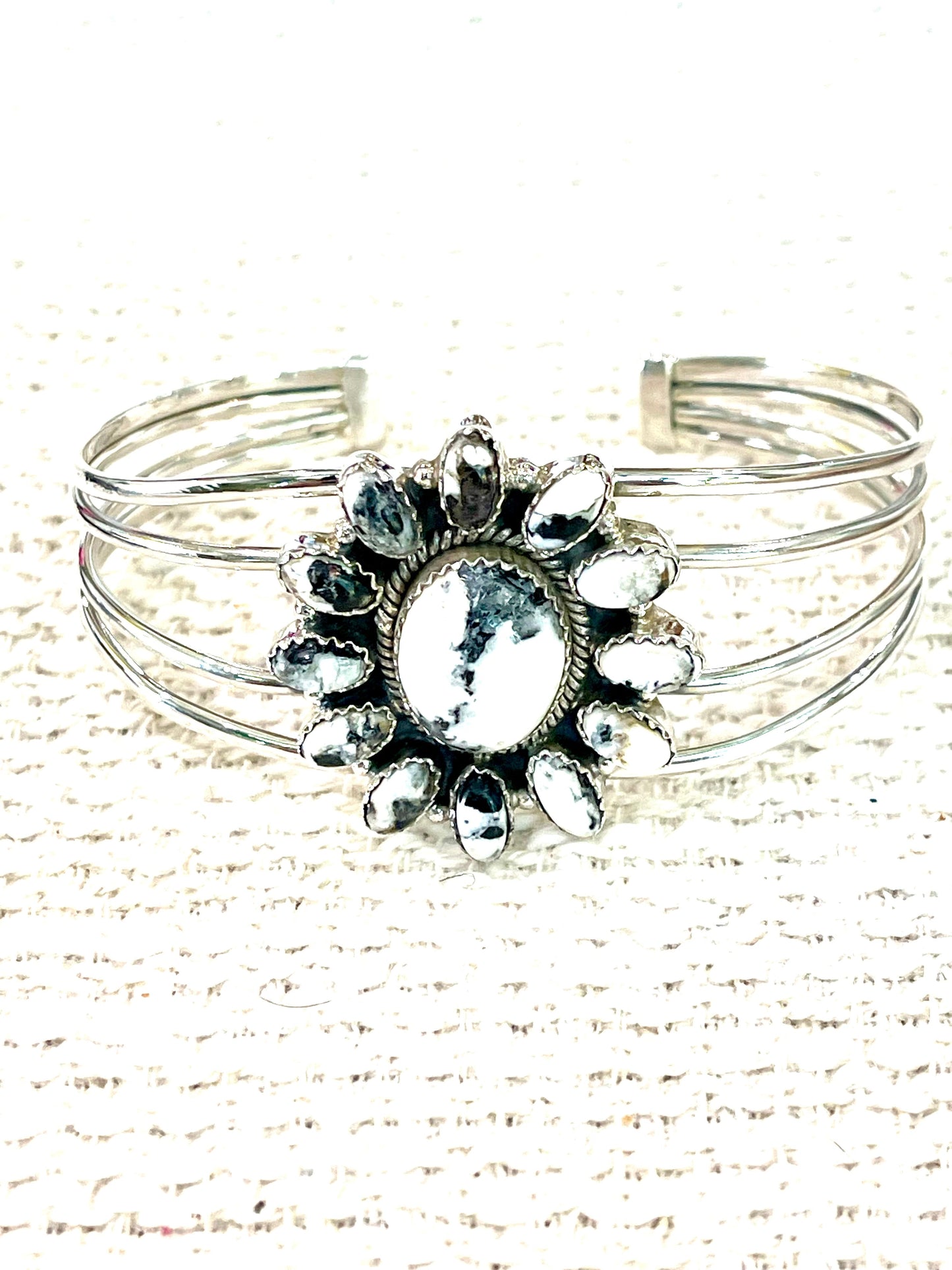 Beautiful Handmade Sterling Silver & White Buffalo Cluster Cuff Bracelet