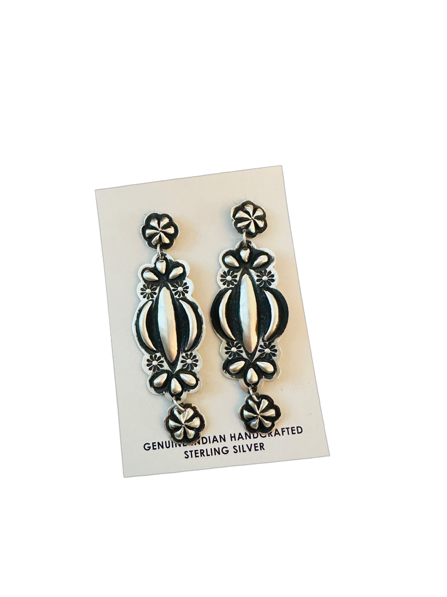 Handcrafted Hand Stamped Sterling Silver Concho Dangle Earrings by Leander Tahe