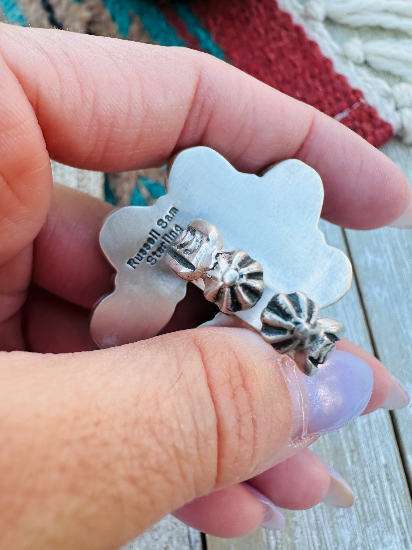 Hand Crafted Sonoran Mountain Turquoise & Sterling Silver Adjustable Naja Ring by Russell Sam