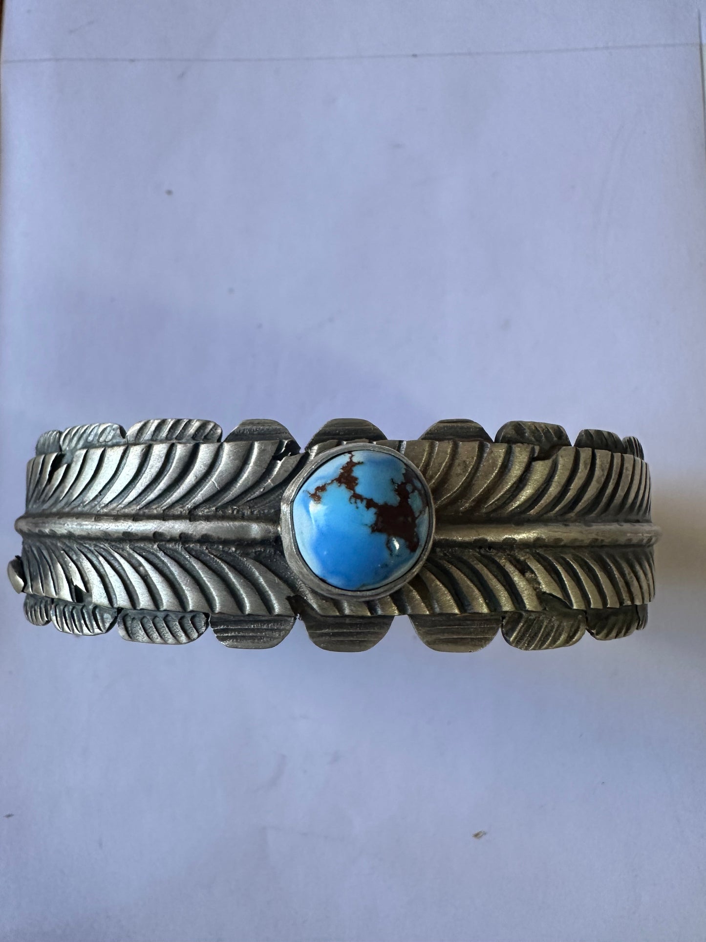 Handcrafted Golden Hills Turquoise & Sterling Silver Feather Cuff Bracelet