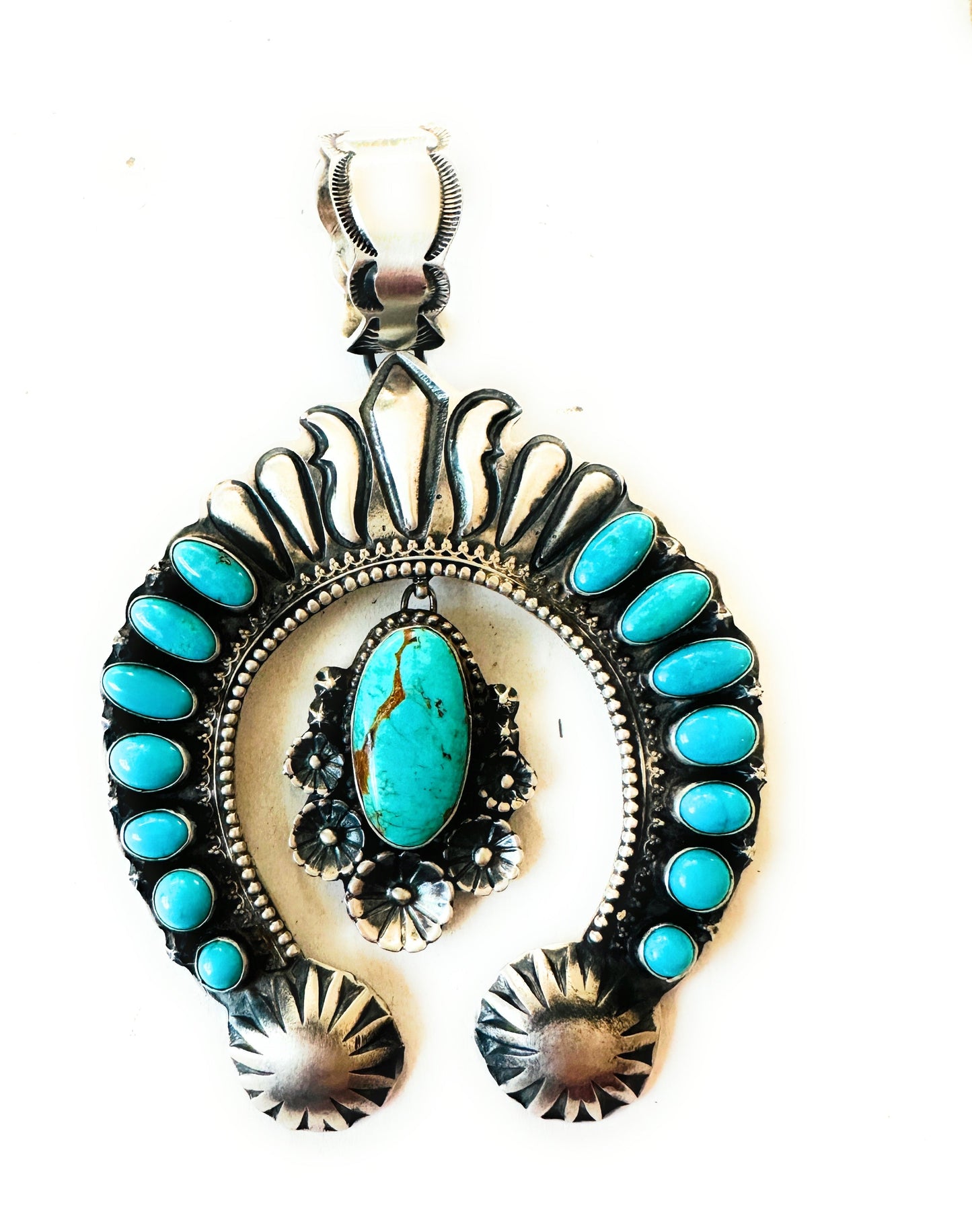 Handcrafted Sterling Silver & Turquoise Naja Pendant by Shawn Cayatineto