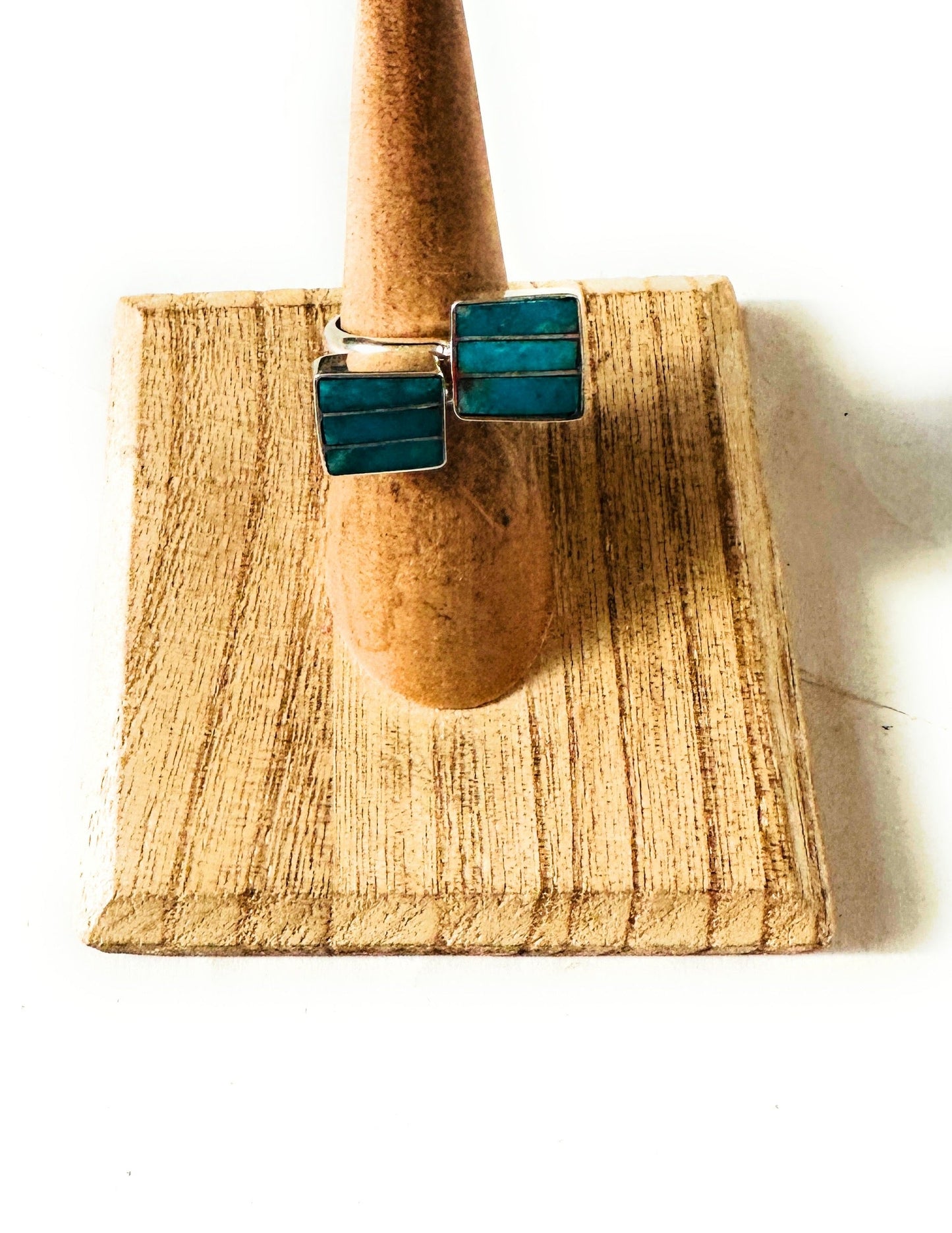 Handcrafted Turquoise & Sterling Silver Inlay Square Adjustable Ring