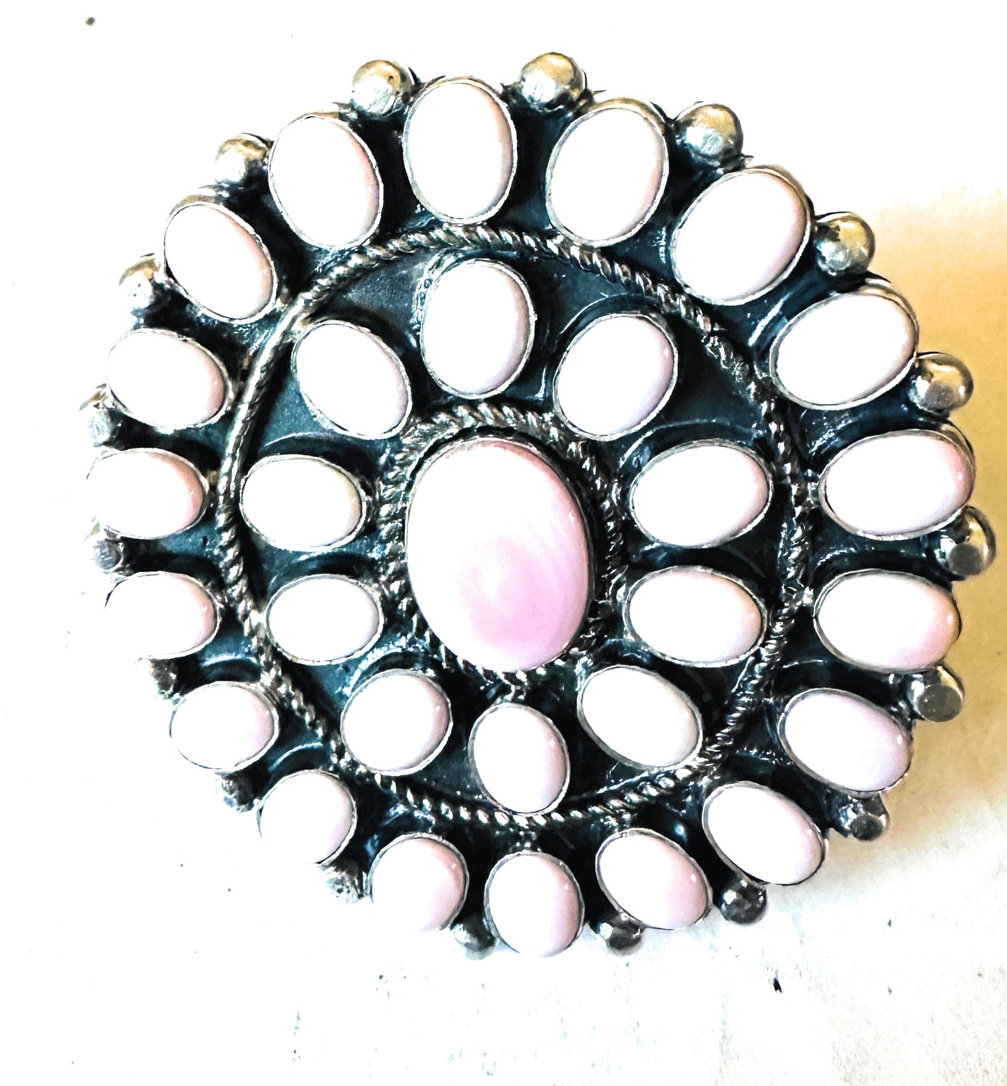 Handcrafted Sterling Silver & Queen Pink Conch Cluster Adjustable Ring