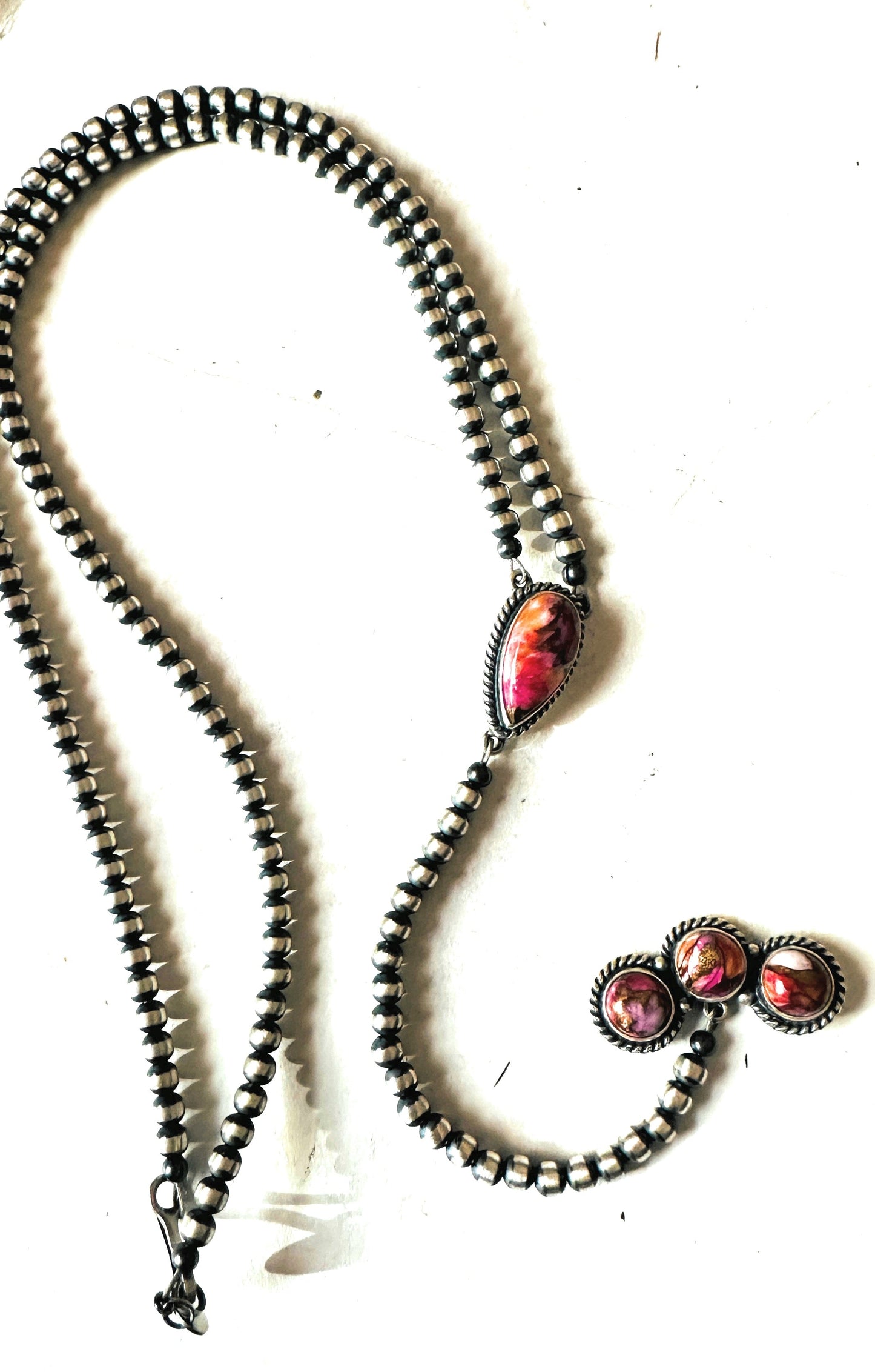 Handcrafted Pink Dream & Sterling Silver Pearl Beaded Lariat Necklace