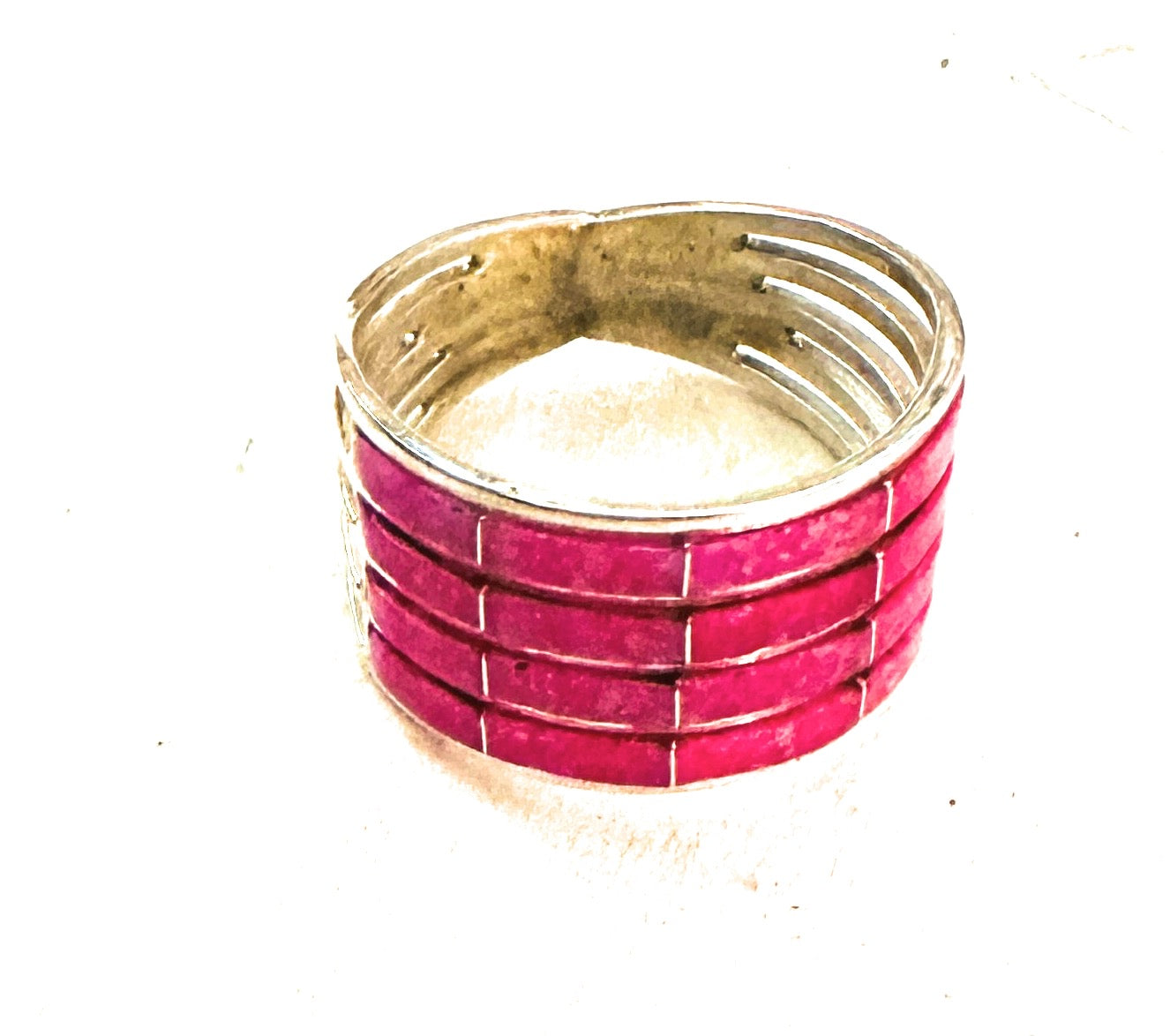Handcrafted Sterling Silver & Pink Opal Inlay 4 Row Band Ring