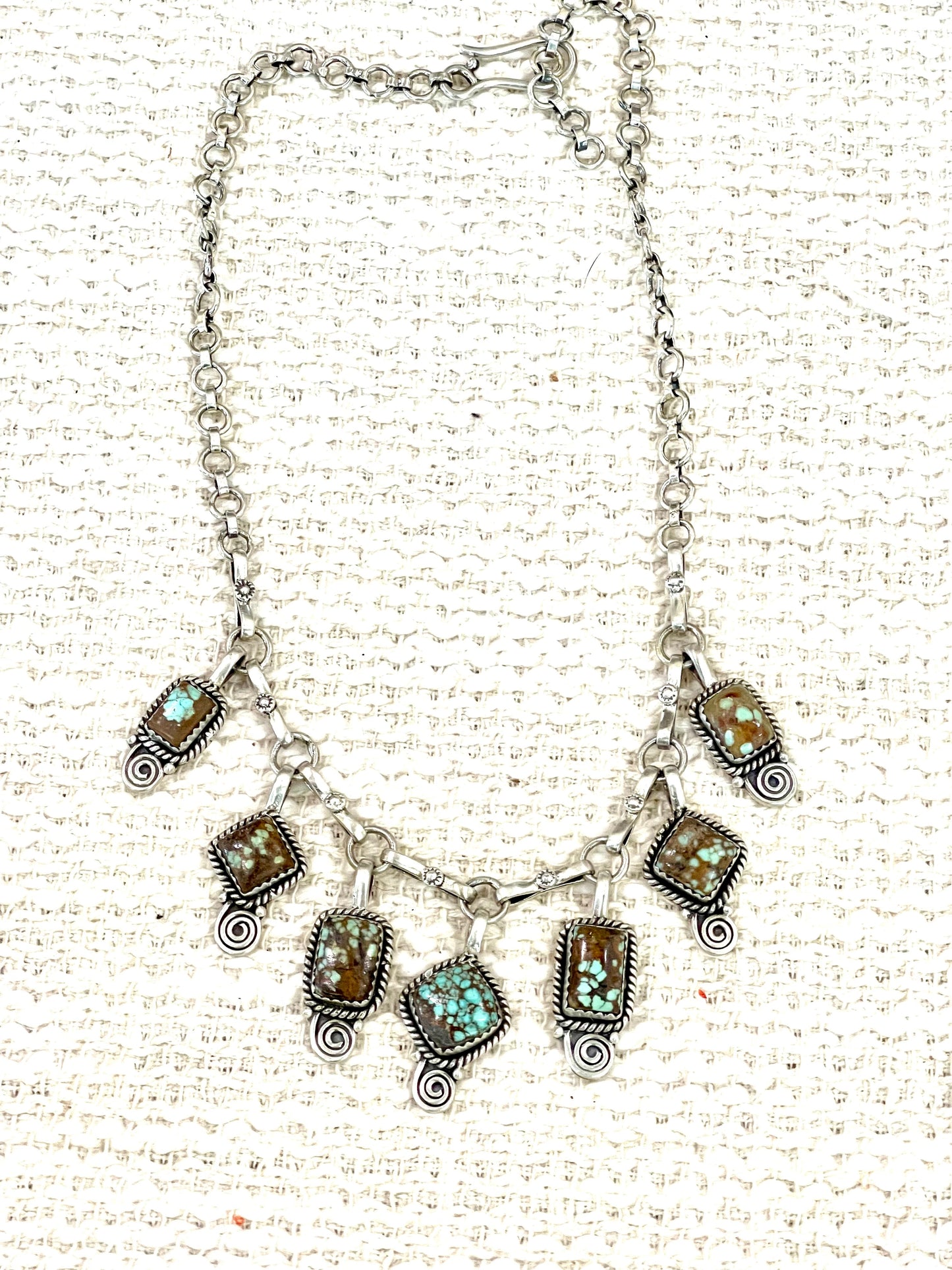 Handmade Sterling Silver Number 8 Turquoise Necklace with Signed Nizhoni